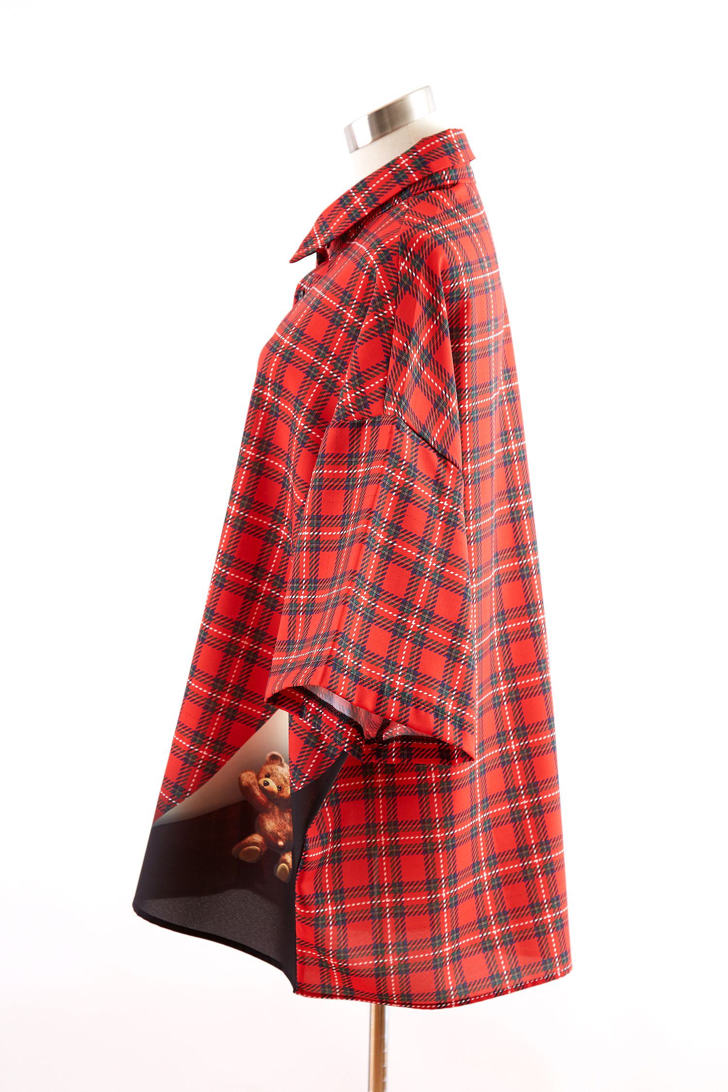 タータンチェックめくりテディベアシャツ -オーバーサイズ