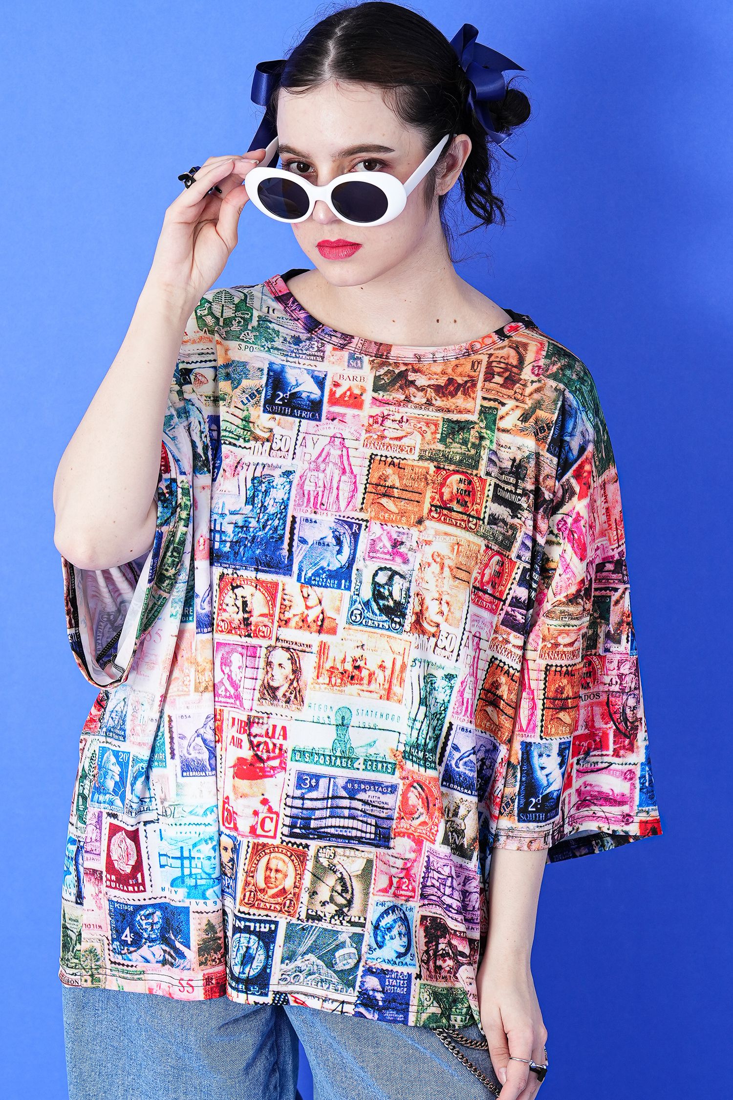 海外の切手総柄Tシャツ -オーバーサイズ70- ankoROCK(アンコ