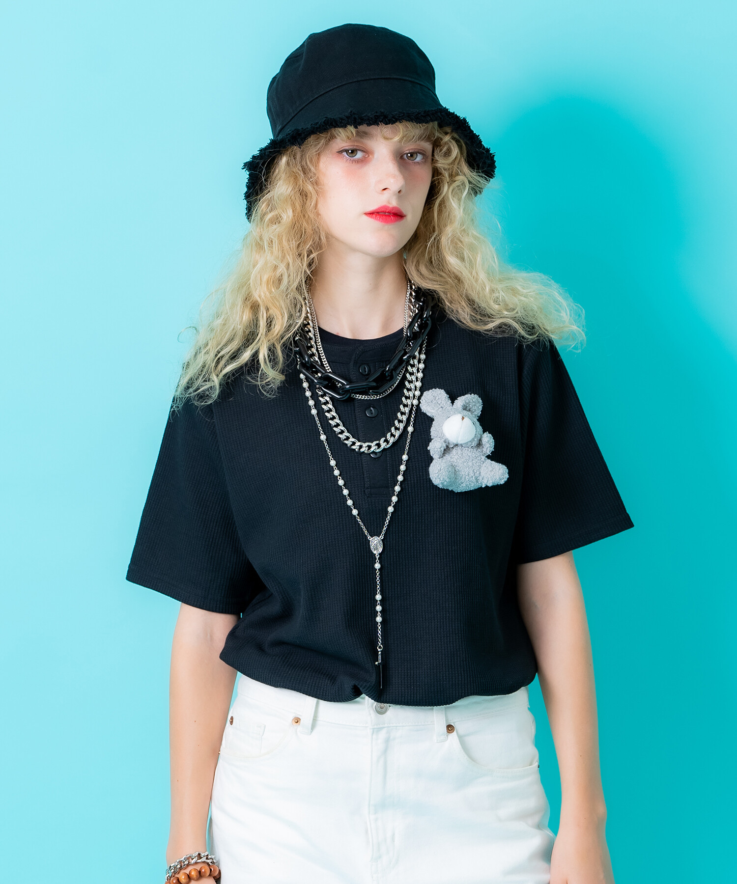 TEDDY ankoROCK ワッフルヘンリーネックTシャツ / 半袖 カットソー