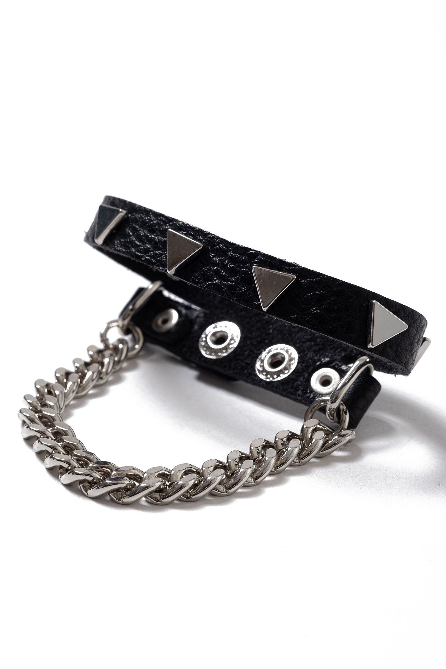 サンカクスタッズレザー×チェーンコンビブレスレット ankoROCK