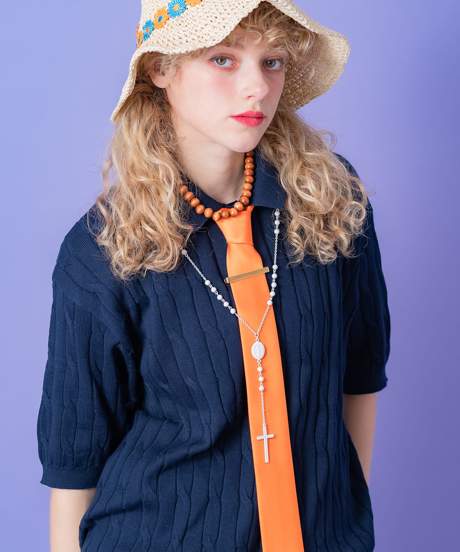 ワントーンマットカラーロザリオネックレス(70cm) / メンズ レディース