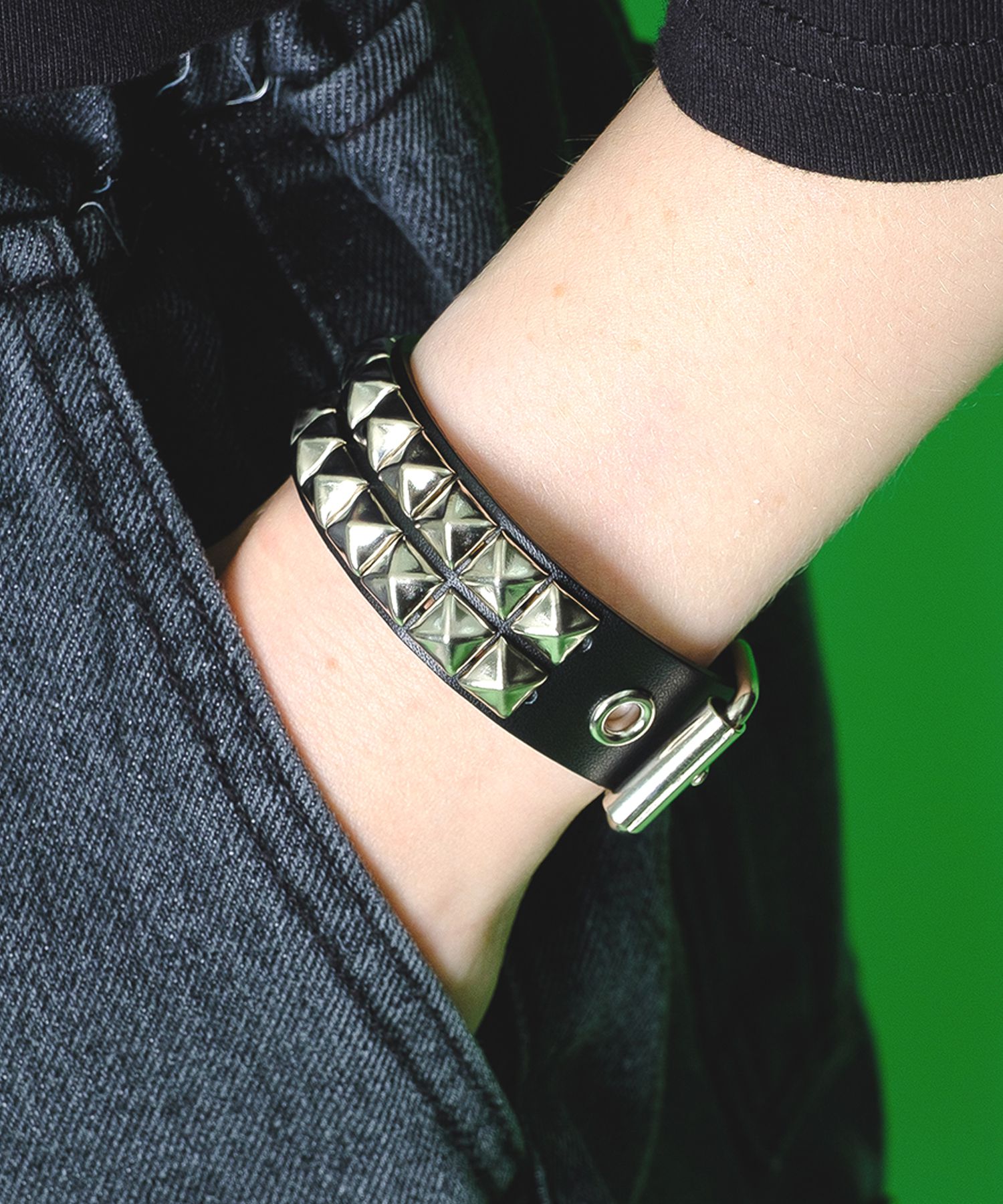 an meets zakka 2連スタッズレザーベルトブレスレット