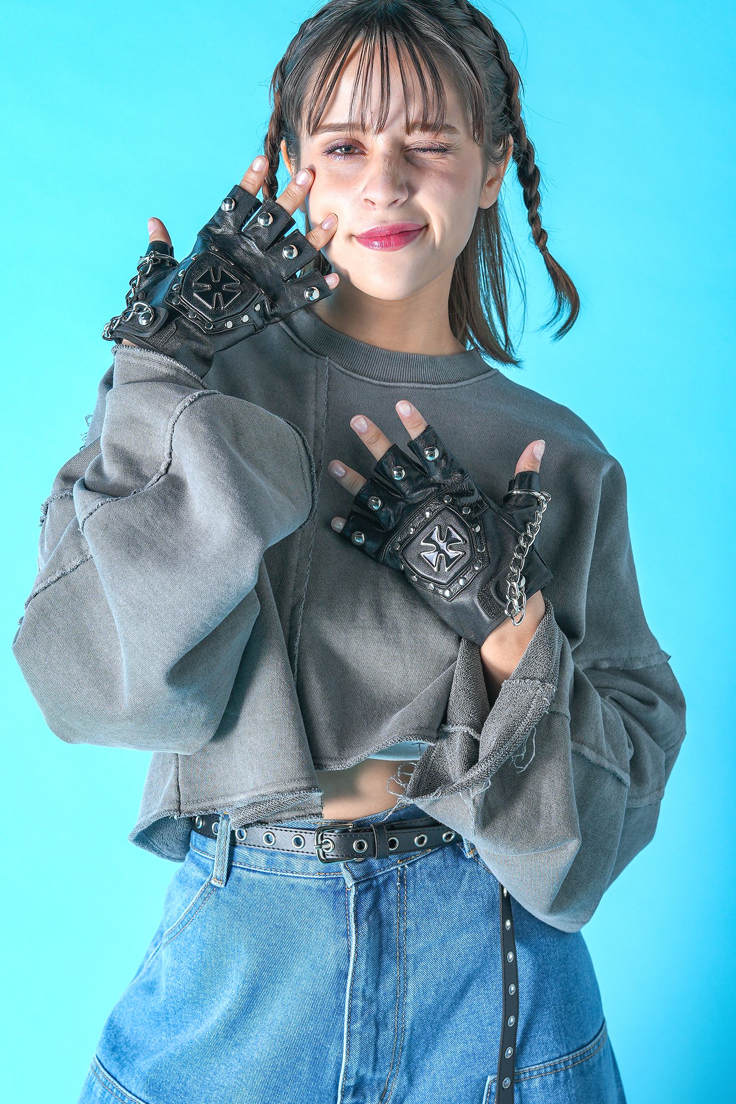 ロッキン装飾指抜きレザーグローブ ankoROCK(アンコロック) メンズ