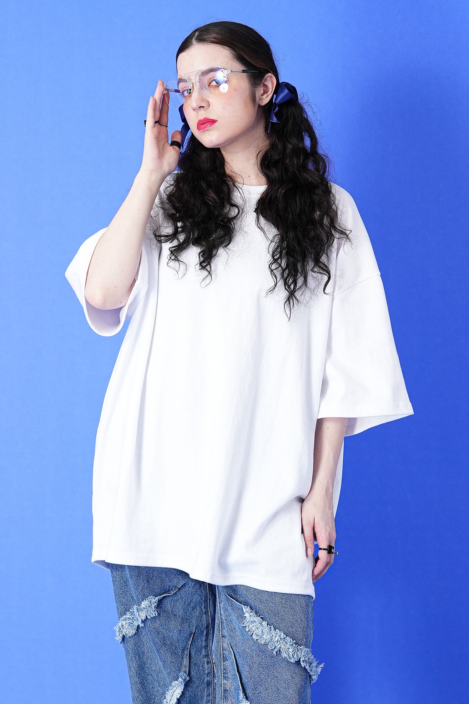 ツーブリッジティアドロップリムレスメガネ / フチなし / 伊達