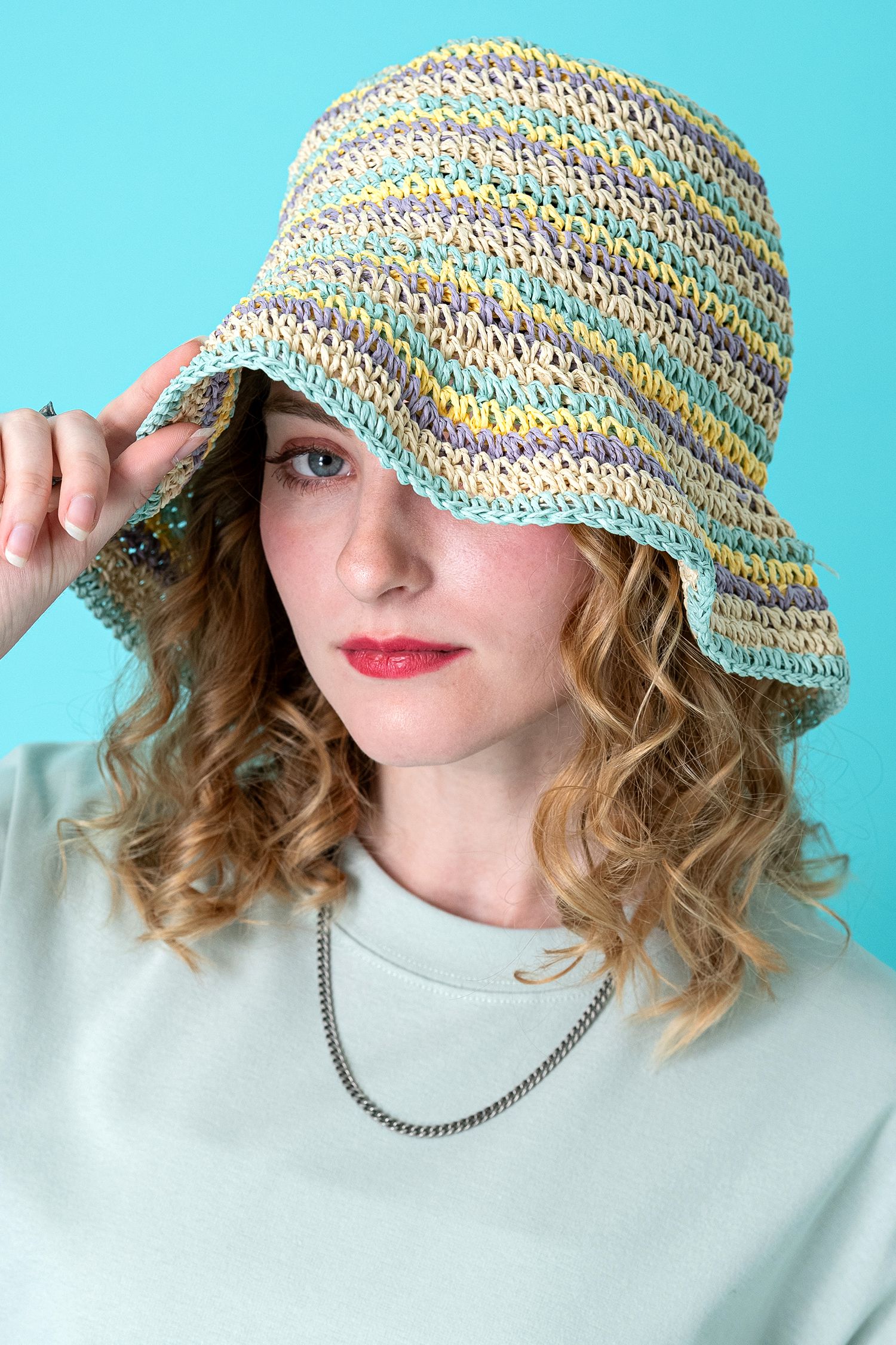 カラフルボーダー変形ペーパーハット / 柄 麦わら帽子 ankoROCK(アンコ