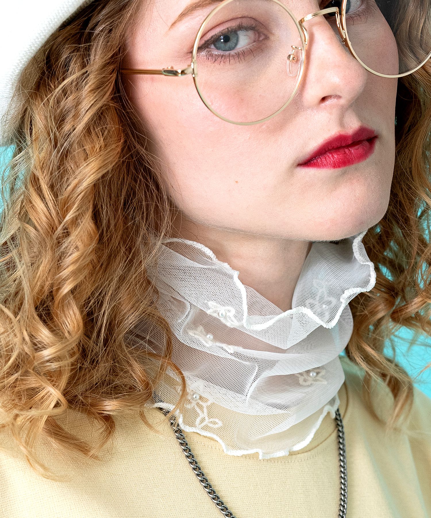 チュール付け襟 / 花柄 シアー つけ襟 ネックウォーマー ankoROCK