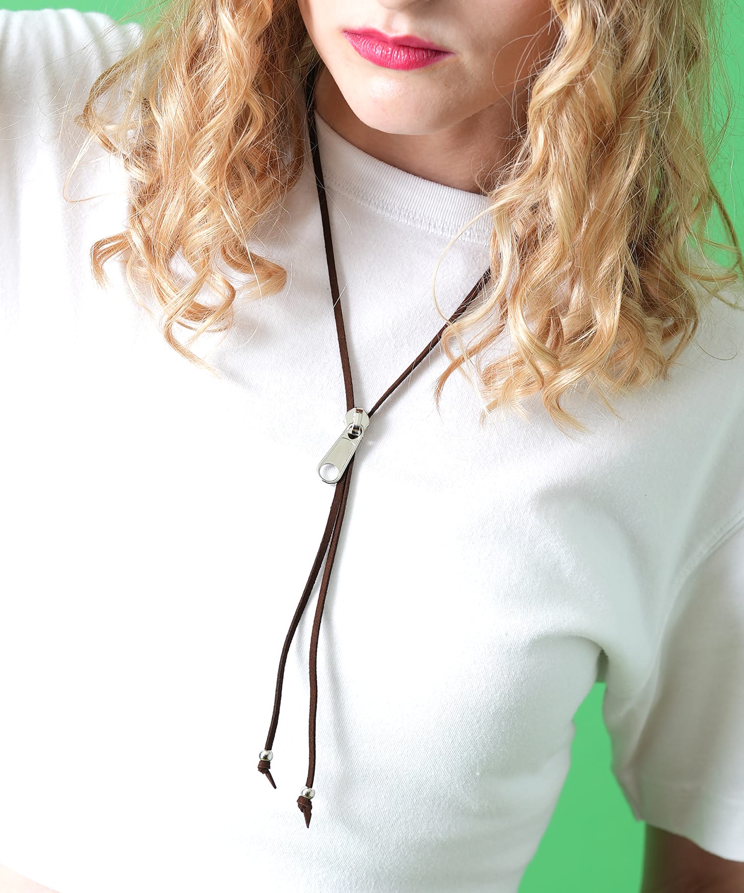 ファスナー革紐ループタイ / ネックレス メンズ レディース ボロータイ