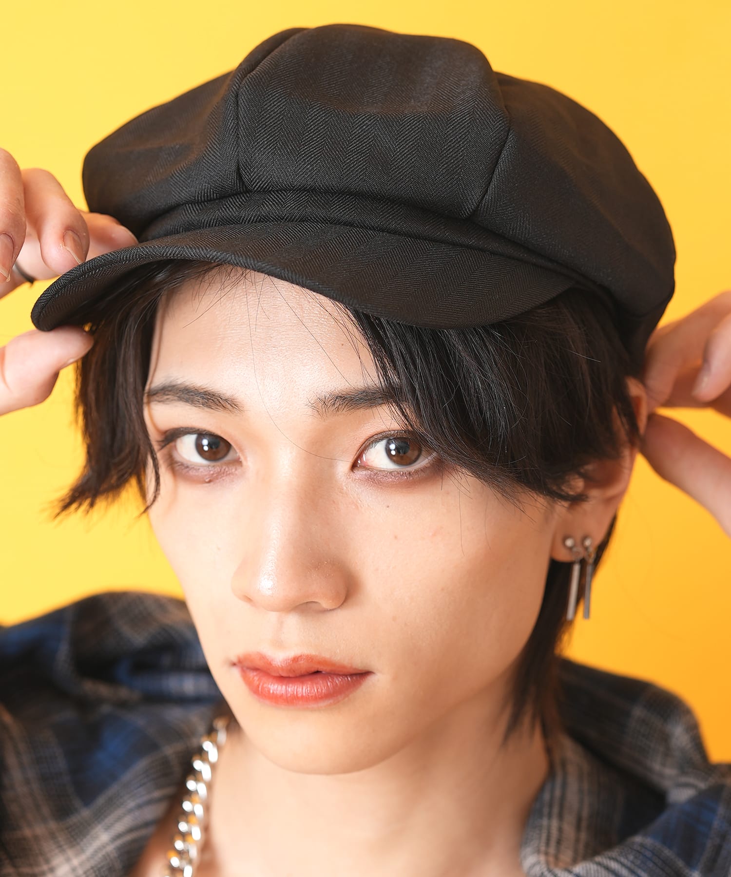an meets zakka ブラックヘリンボーンキャスケット