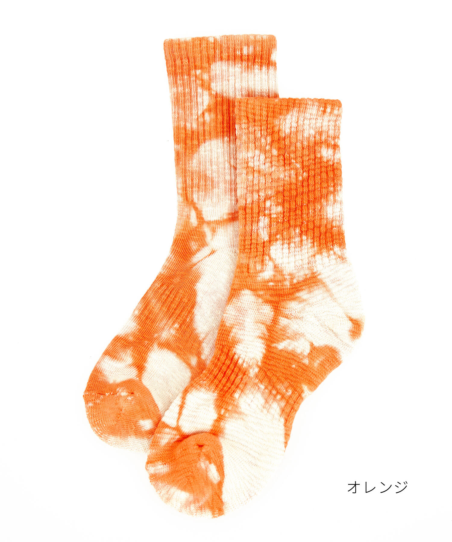 オレンジ系波模様ソックス タイダイソックス / 靴下 レディース 柄 リブ クルーソックス ankoROCK