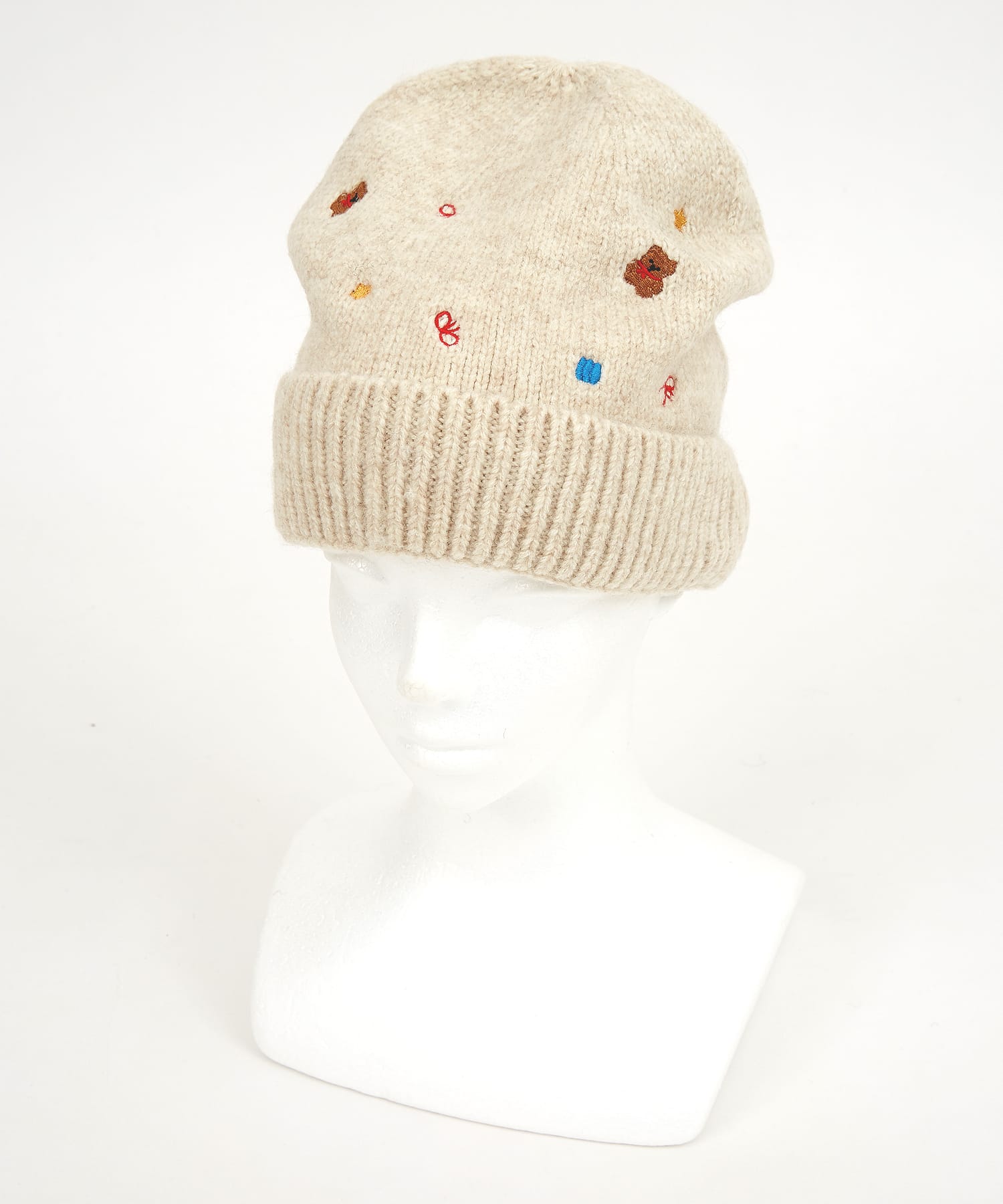 テディベア ハンドメイド 作家 ニット帽 ミニテディベア刺繍ニットキャップ / メンズ レディース ユニセックス