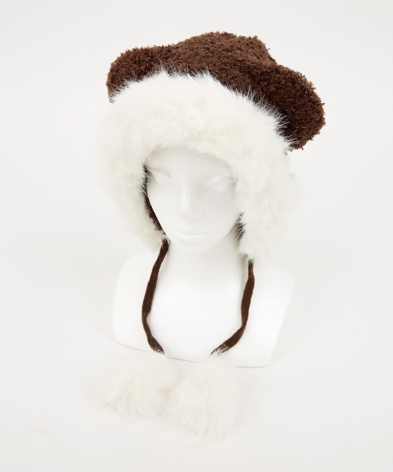 ニット＆ファーコンビクマ耳フード帽 / レディース メンズ 帽子 頭巾