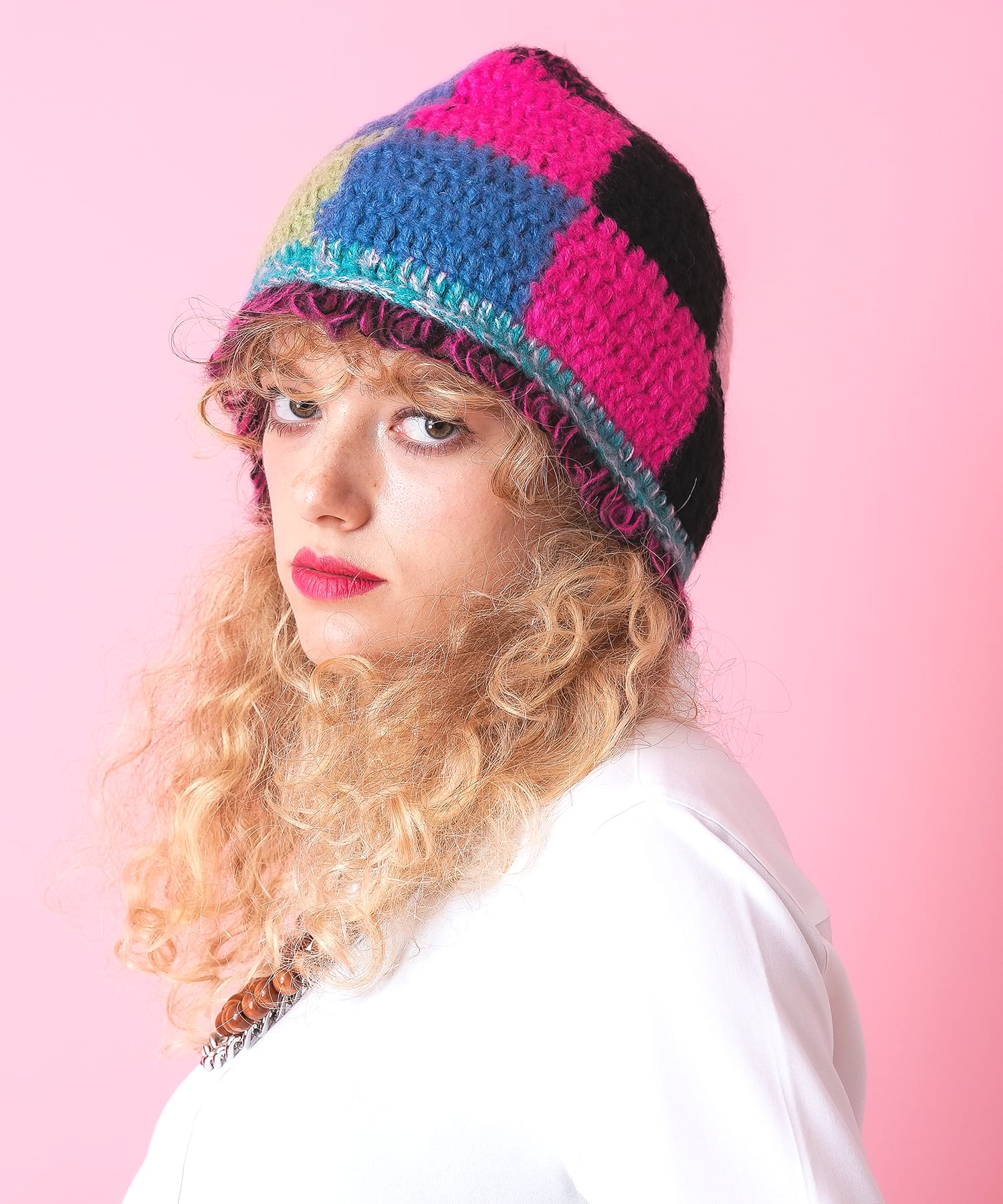 カラフルブロックチェックニットハット / メンズ レディース ユニ