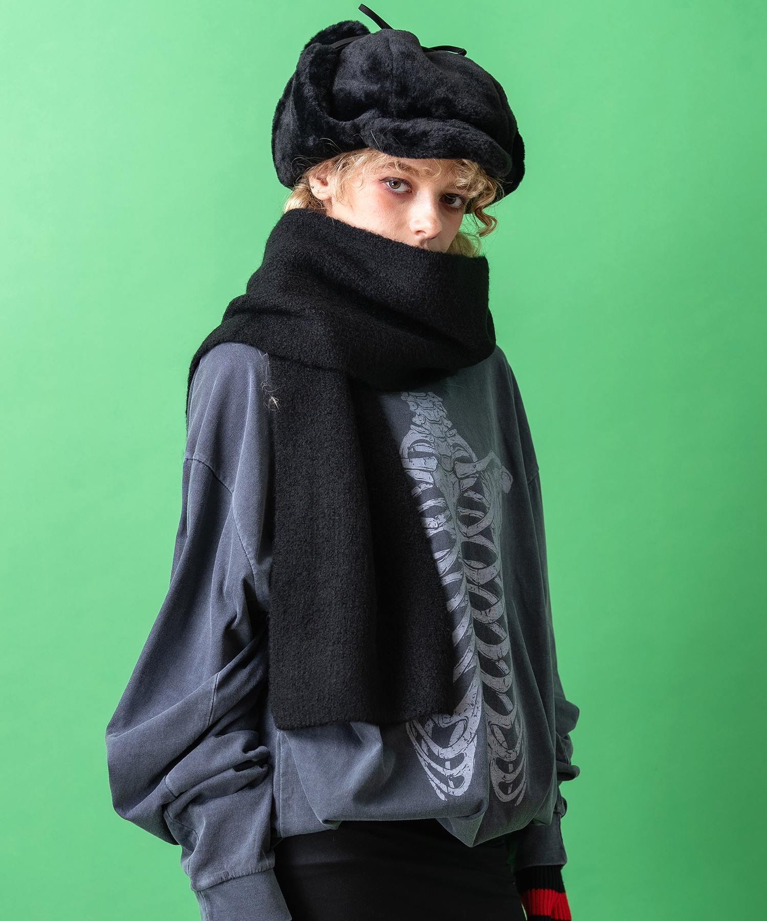 リブ編みハイゲージウールニットマフラー / メンズ レディース