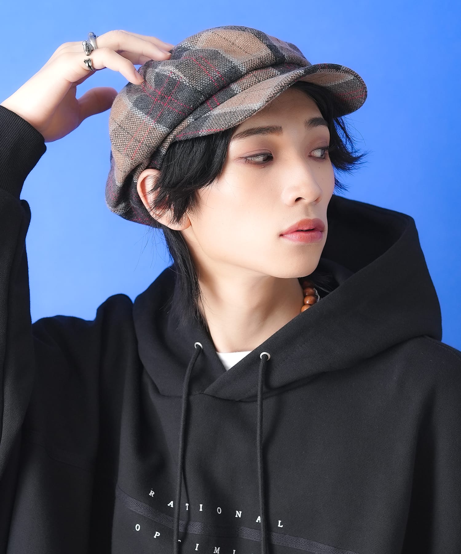 チェック柄ウールキャスケット / メンズ レディース ユニセックス 帽子