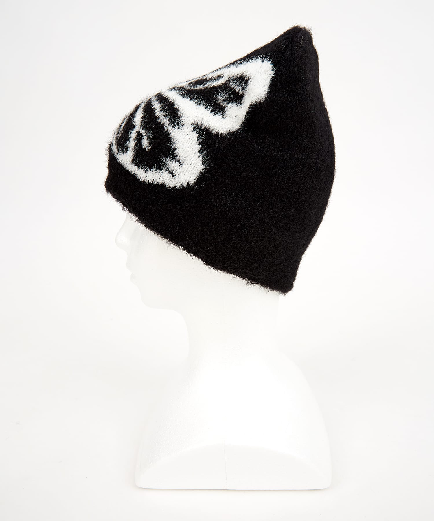 ブラック ファー付きニット帽 プリントファーニットキャップ / メンズ レディース ユニセックス