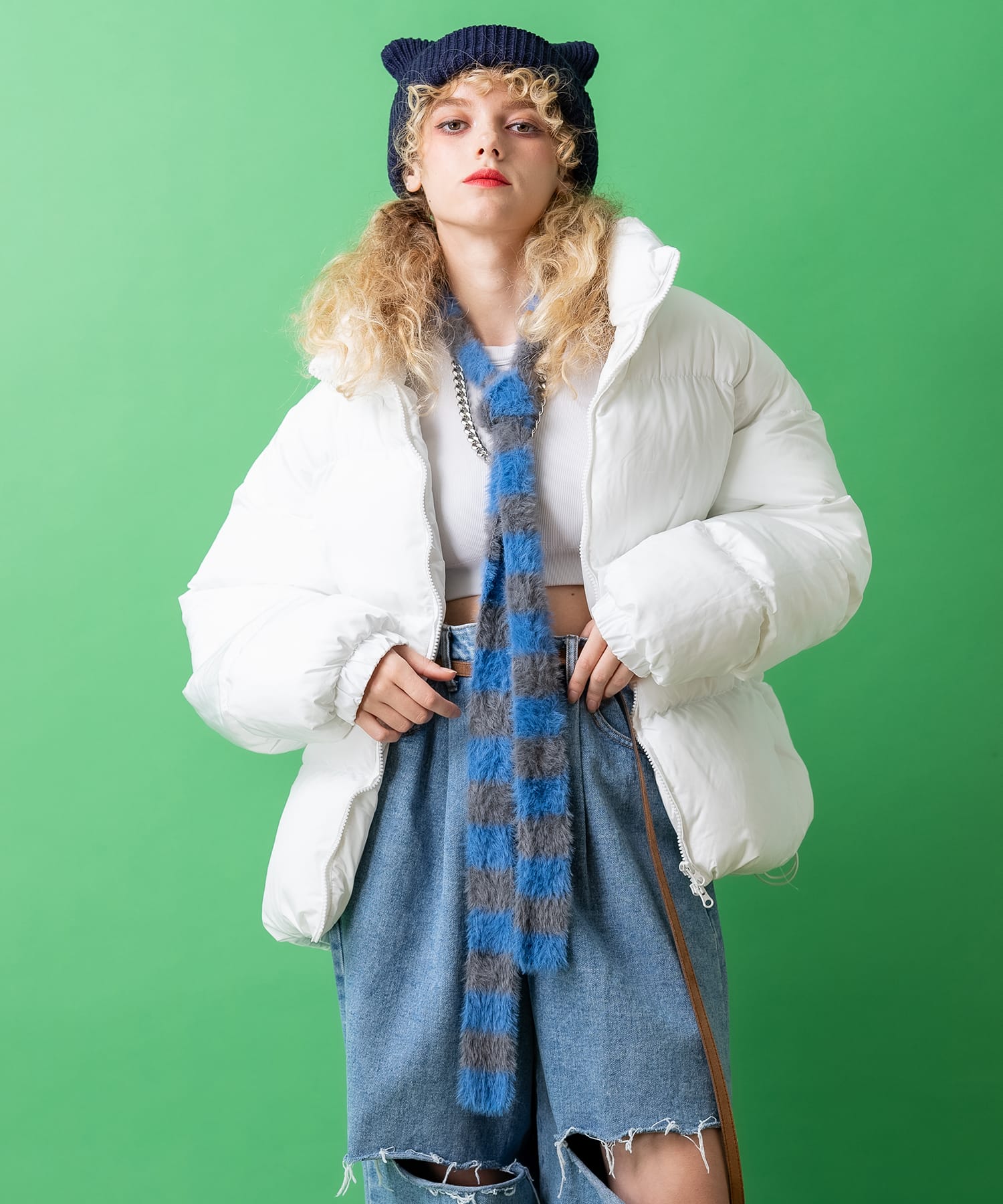 ボーダーファーニットロングナロースカーフ / レディース メンズ ユニ