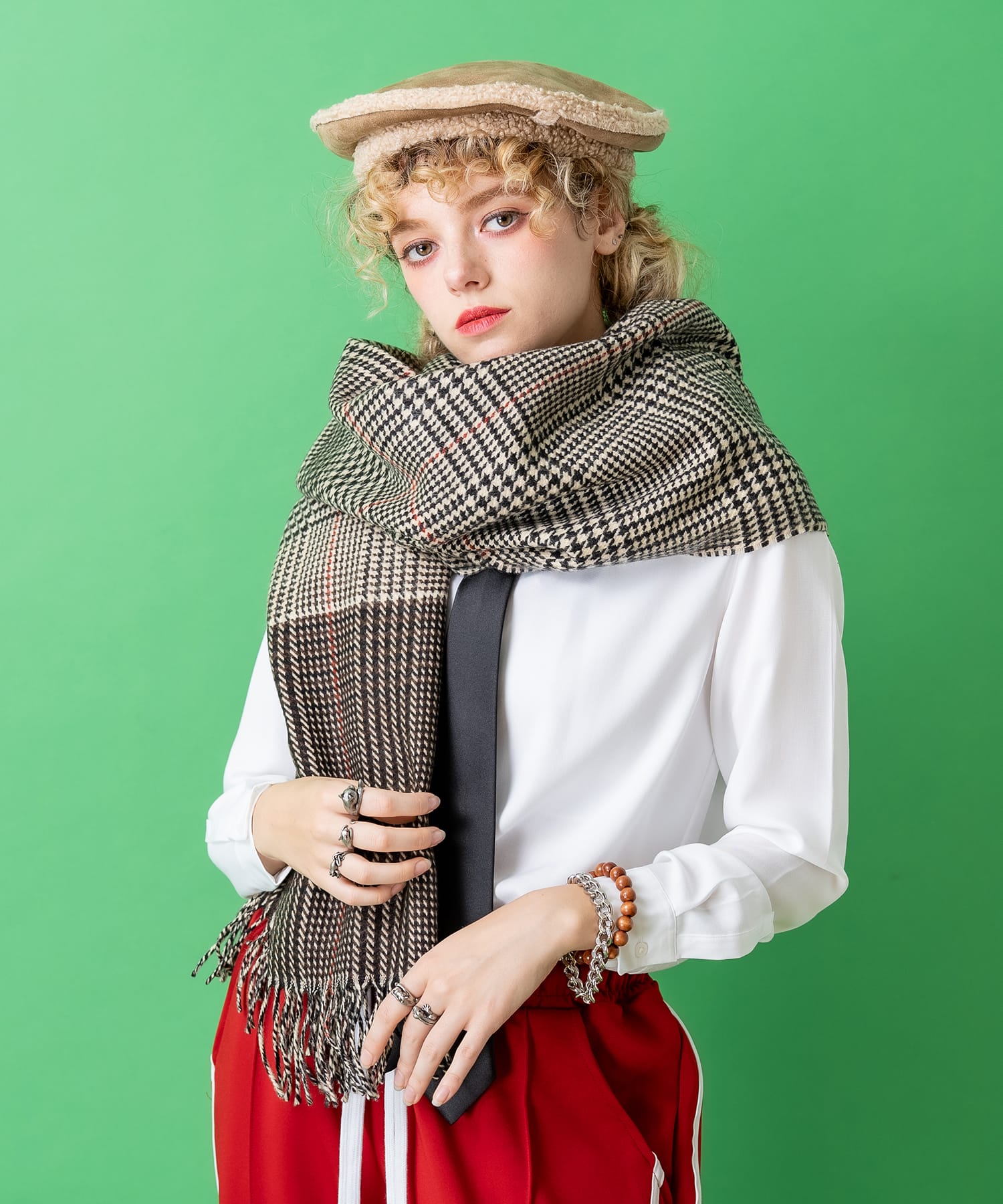 【未使用品】バレンシアガ/大判ロゴ入りチェックマフラー/ブラック/ユニセックス 190716-015.jpg