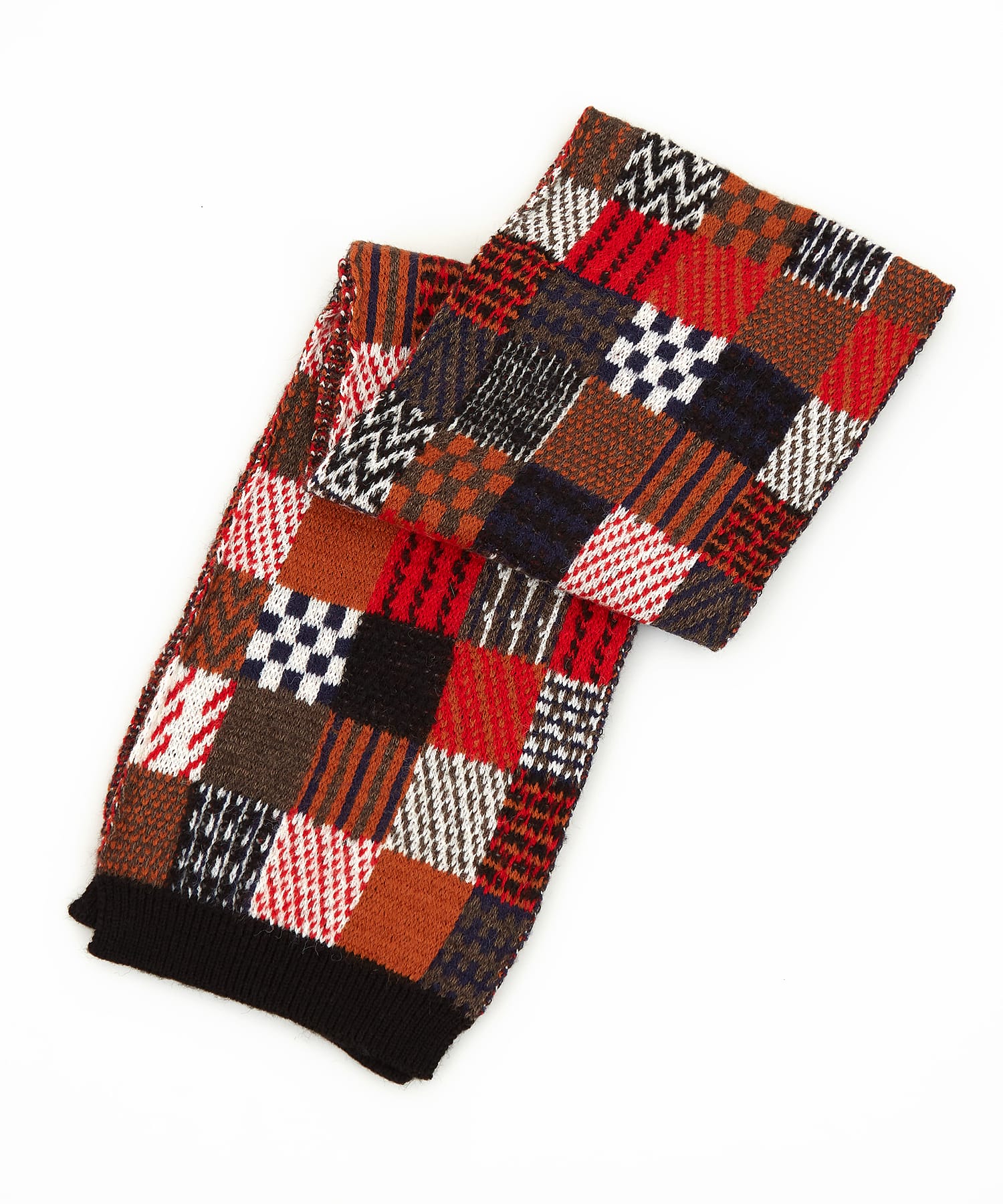 パッチワークライクミックスパターンニットマフラー / メンズ