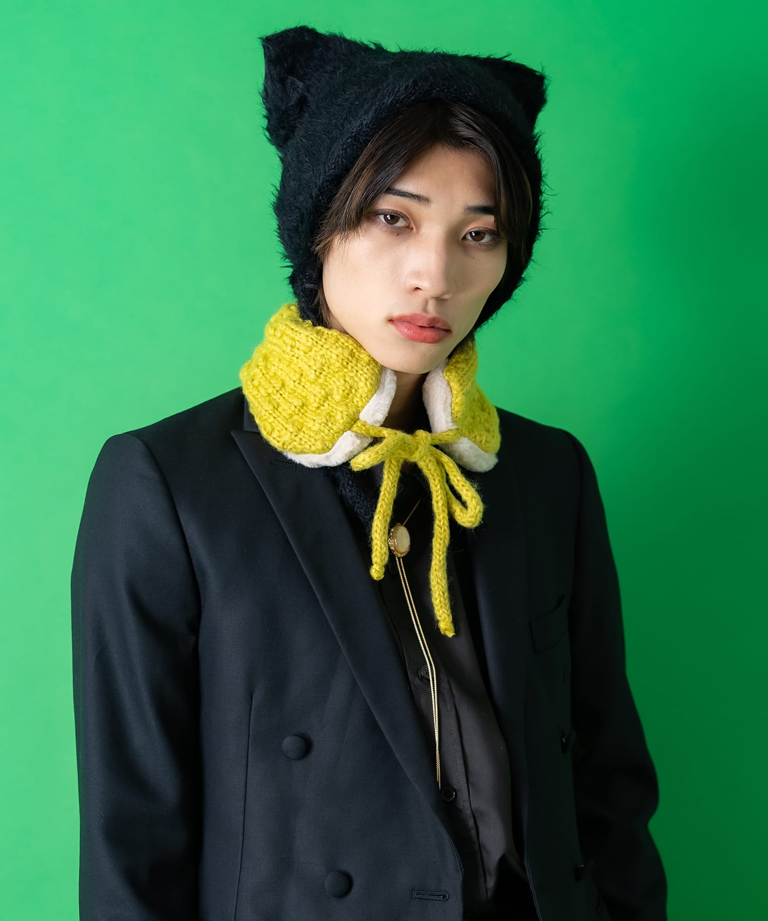 【美品】GUCCI イヤーマフ　グレー　ラビットファー 耳あて 収納袋付き リブニット×モコモコファーコンビイヤーマフ / 耳当て