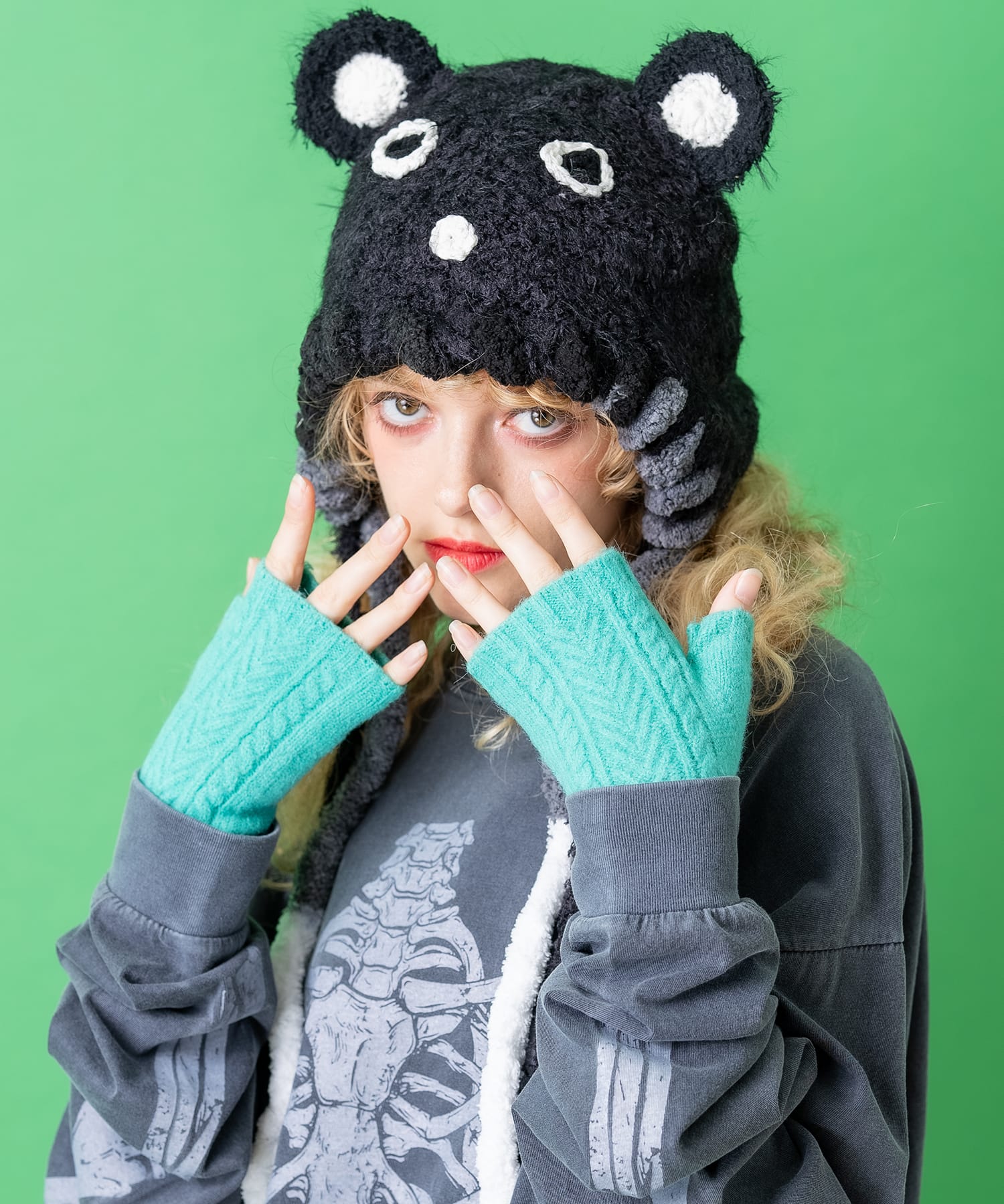 ケーブルニットフィンガーレス手袋 / 指ぬき手袋 グローブ レディース