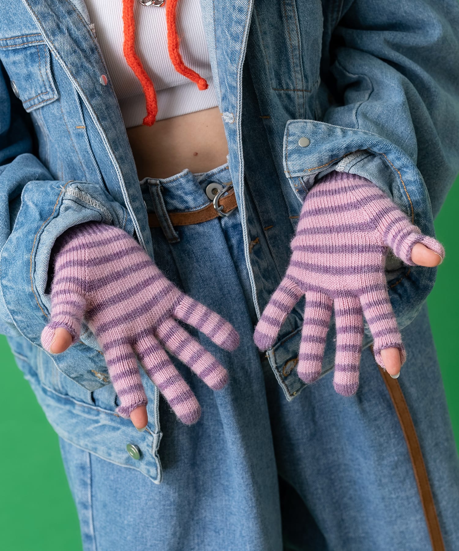 ボーダー起毛ニット手袋 / グローブ レディース メンズ ユニセックス