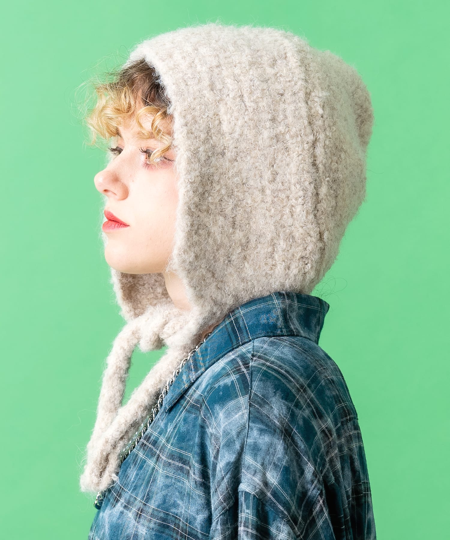 an meets zakka モコモコ起毛ニットフード帽