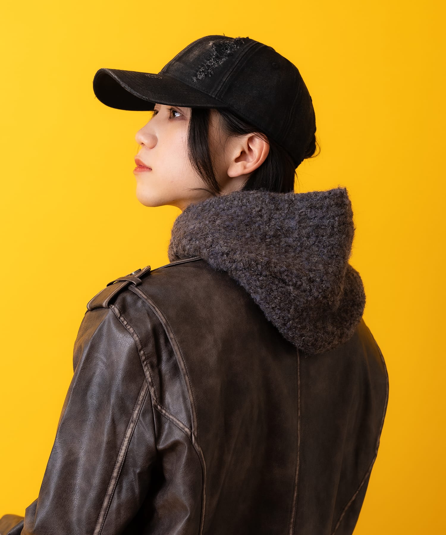 モコモコ起毛ニットフード帽 / メンズ レディース ユニセックス 帽子