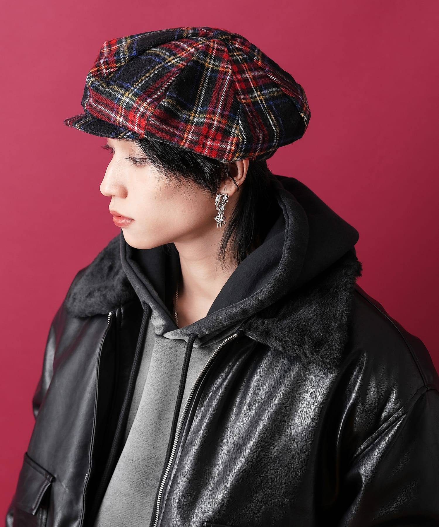 チェック柄フリースボリュームキャスケット / メンズ レディース ユニ