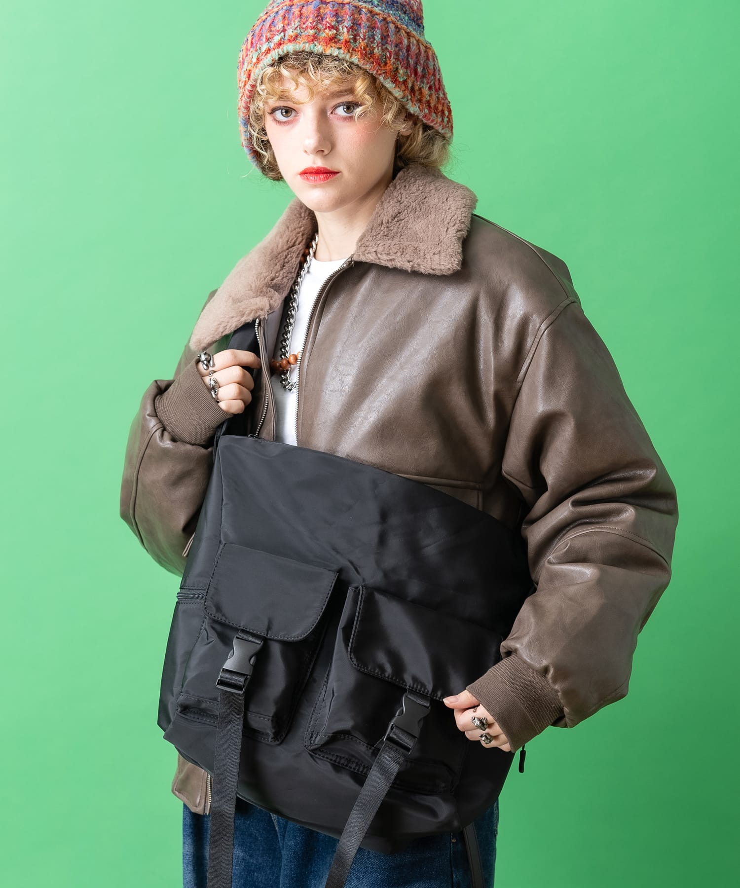 an meets zakka ダブルポケットミリタリーシャーリング変形ショルダーバッグ