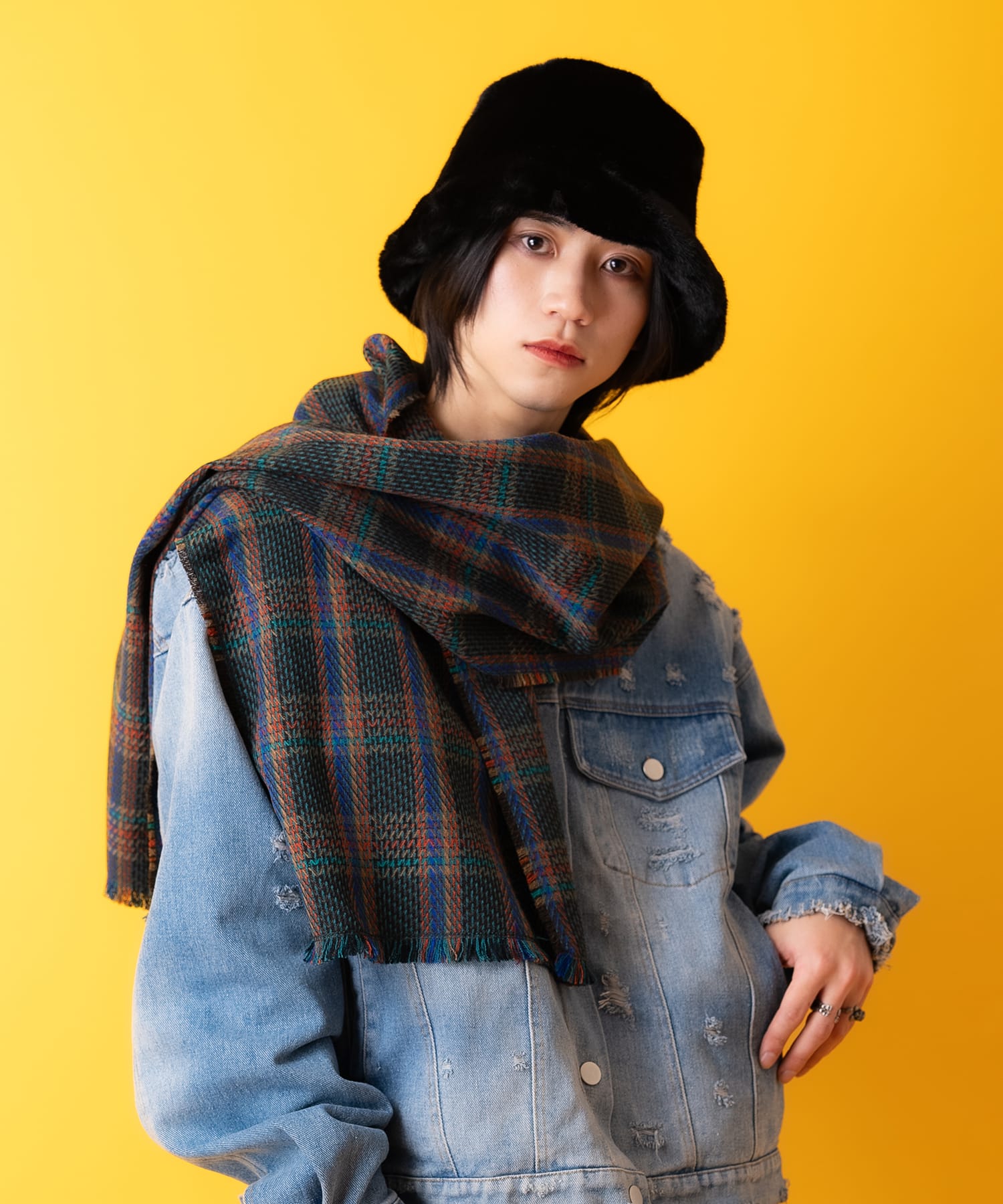 レトロタータンチェック柄アクリルマフラー / メンズ レディース ユニ