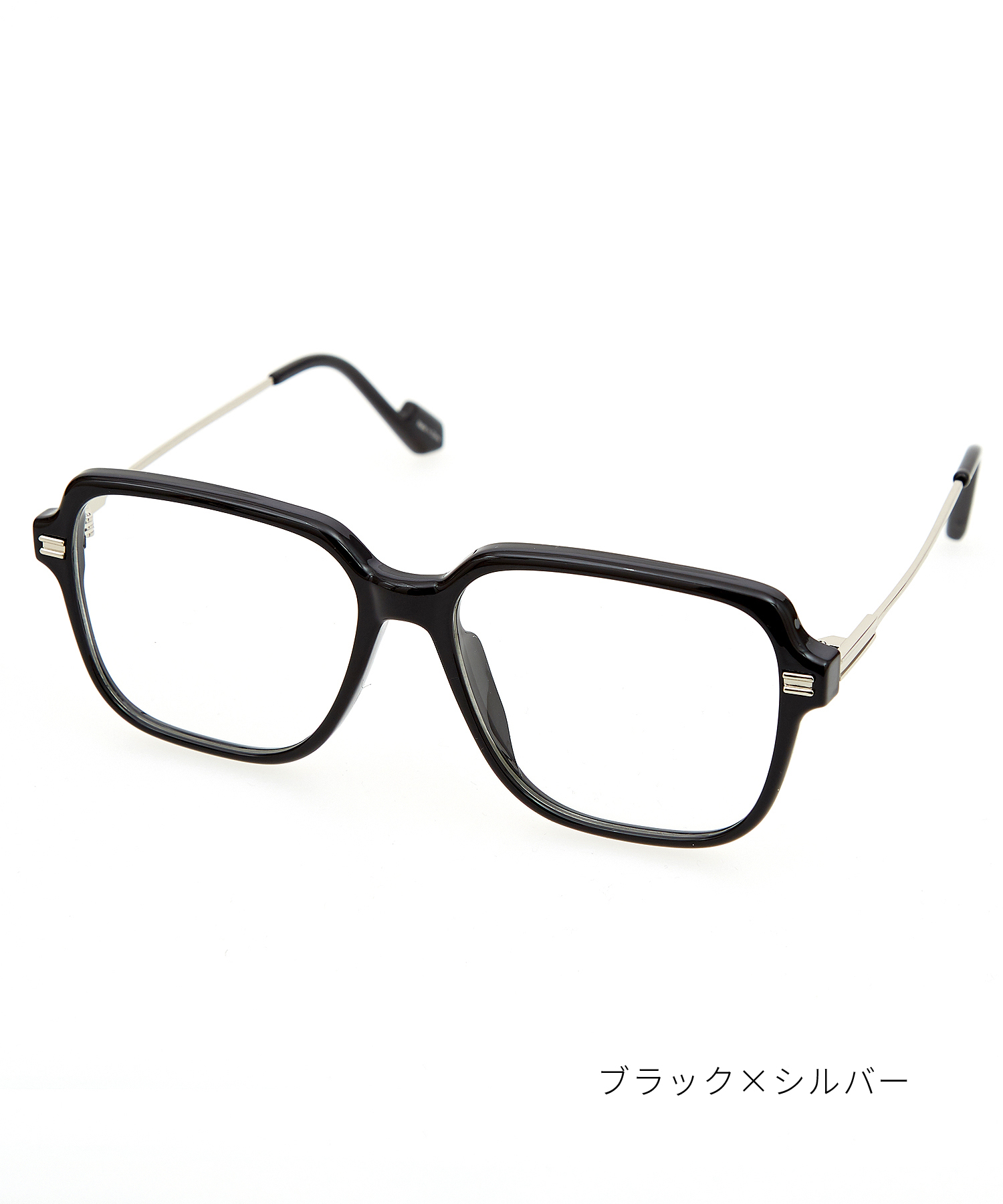 メタルテンプルビッグスクエアメガネ / 伊達眼鏡 レトロ メンズ