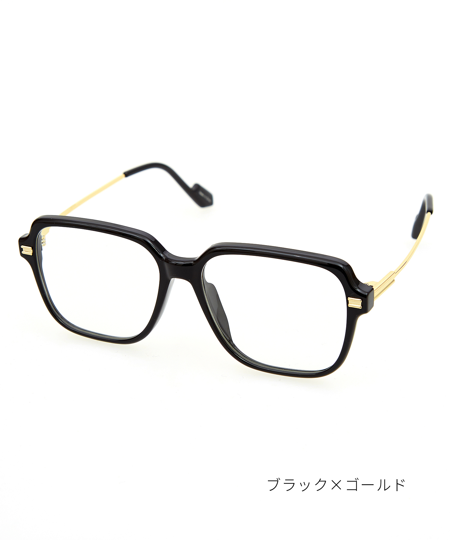 メタルテンプルビッグスクエアメガネ / 伊達眼鏡 レトロ メンズ
