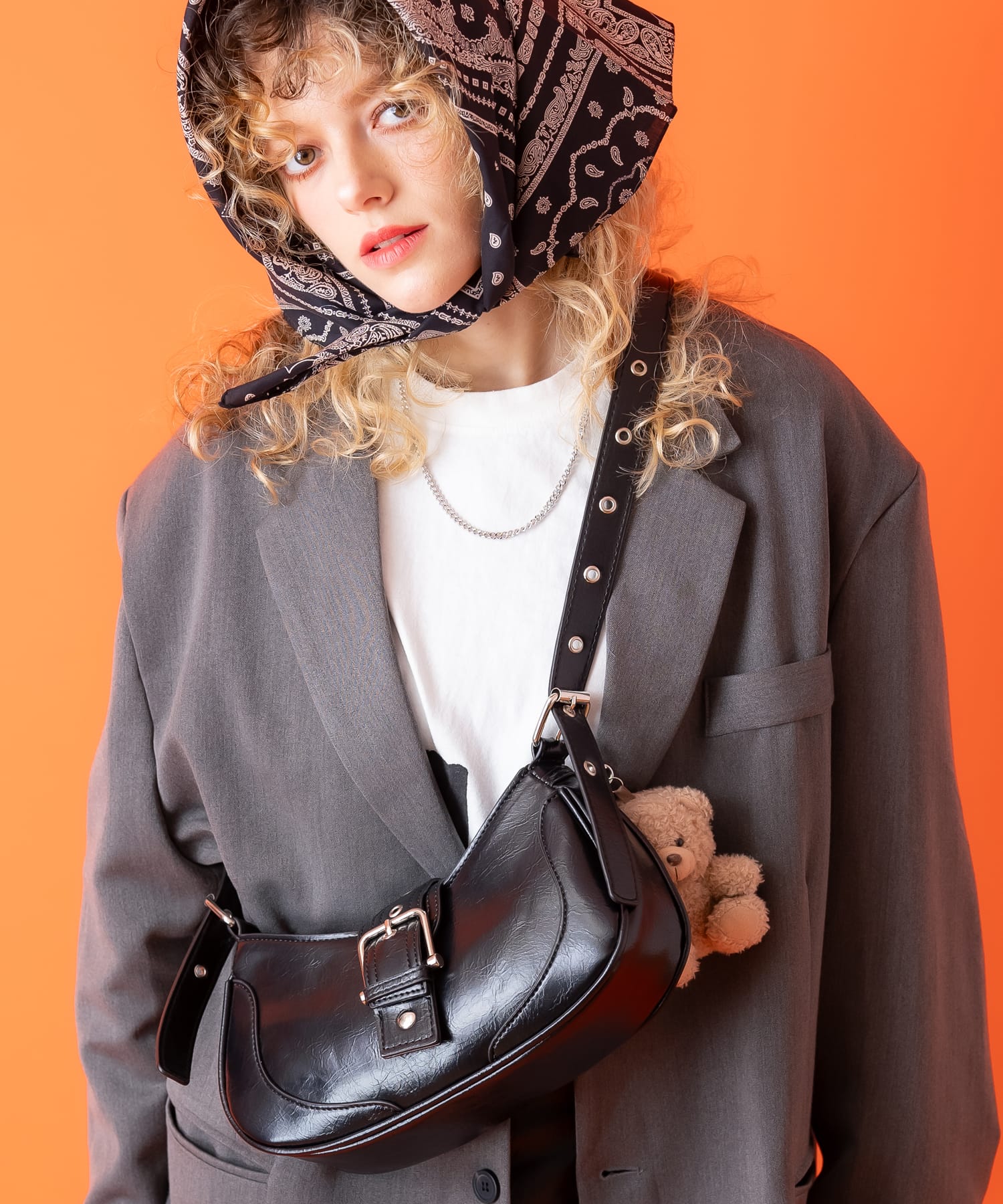 ロッキンベルトワンフラップ合成皮革3WAYハンドルショルダーバッグ