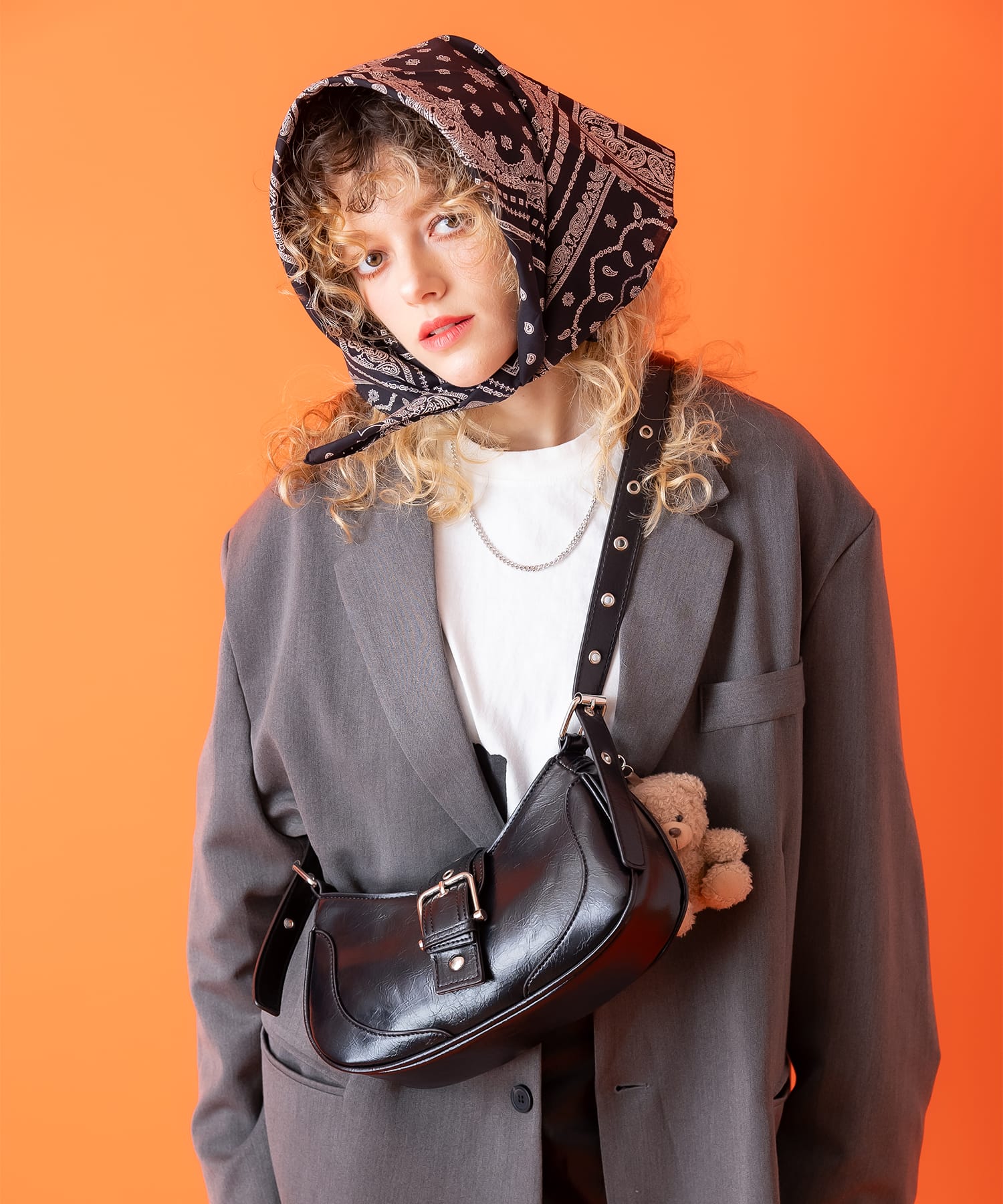 ロッキンベルトワンフラップ合成皮革3WAYハンドルショルダーバッグ