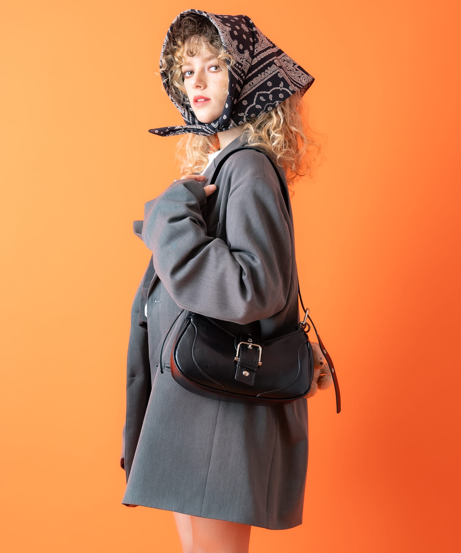 ロッキンベルトワンフラップ合成皮革3WAYハンドルショルダーバッグ