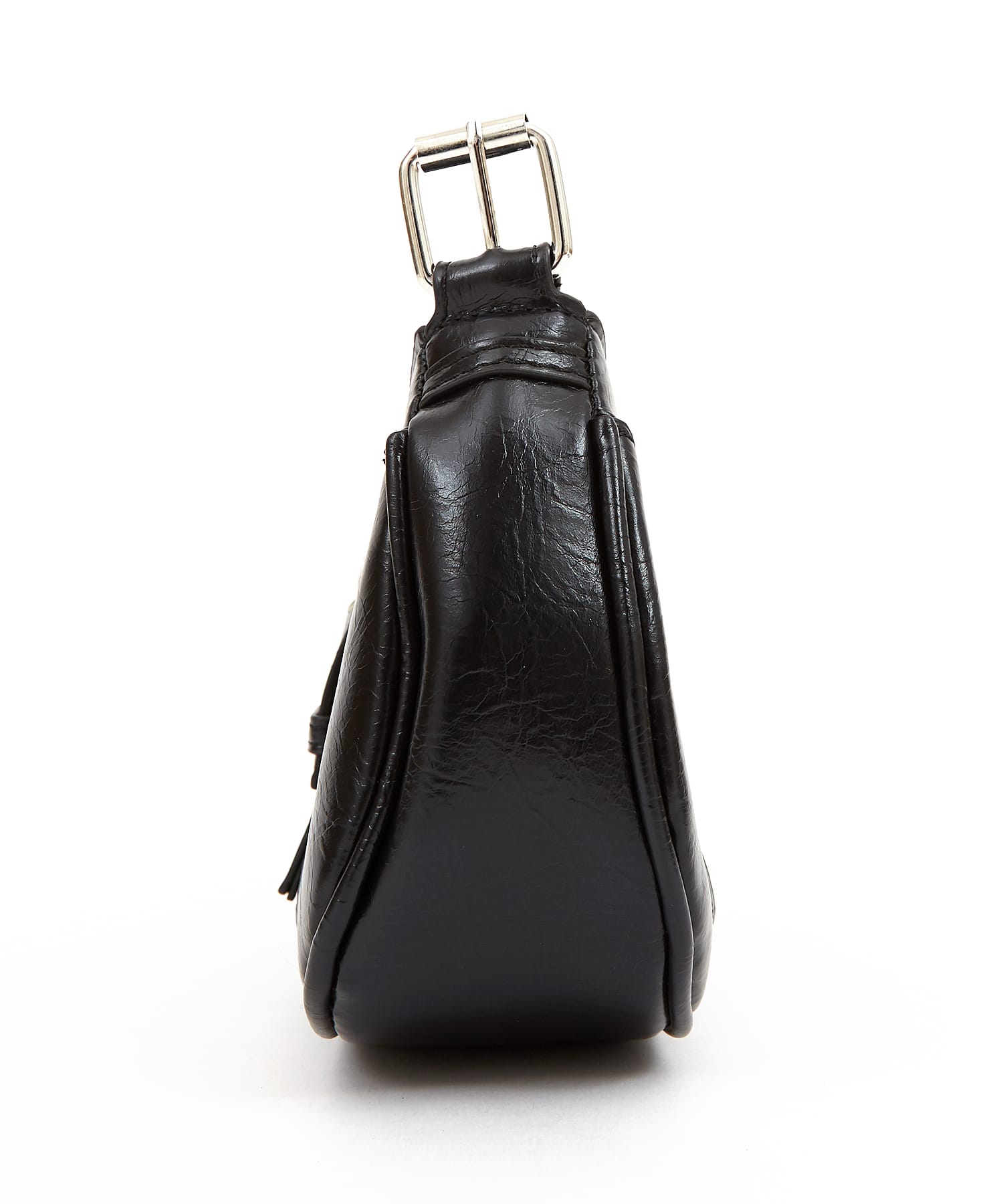 ブラックショルダーバッグ 合成皮革 ロッキンベルトワンフラップ合成皮革3WAYハンドルショルダーバッグ