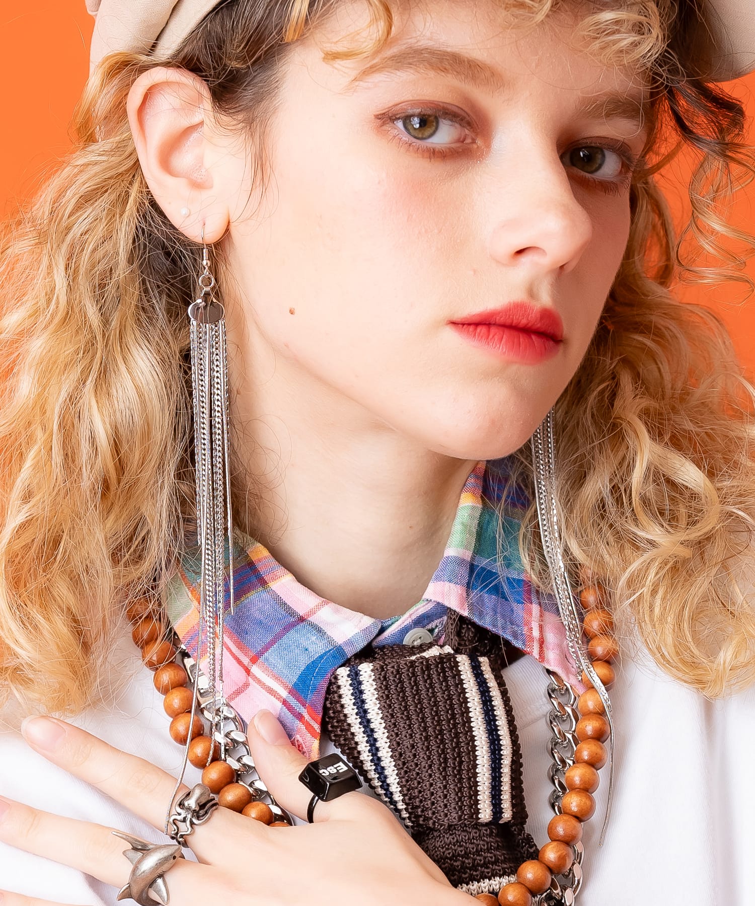 sweetpea ロングチェーン片耳ピアス ピンク色保存袋付き sweetpea