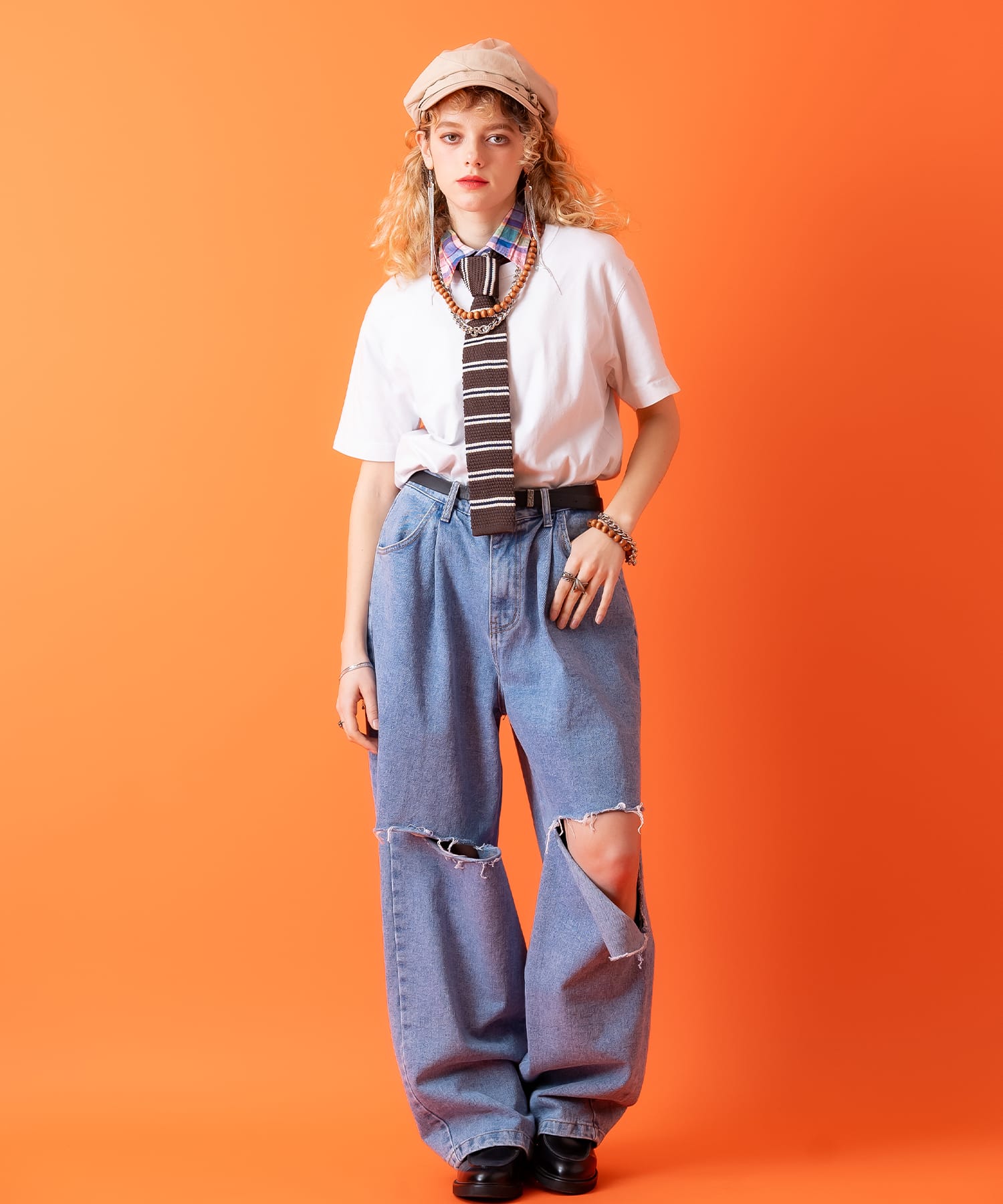 もちこ【希少】MIZUKI ブラックチェーン ゴールドビーズ ロングピアス kirakiraplanet_000000000922