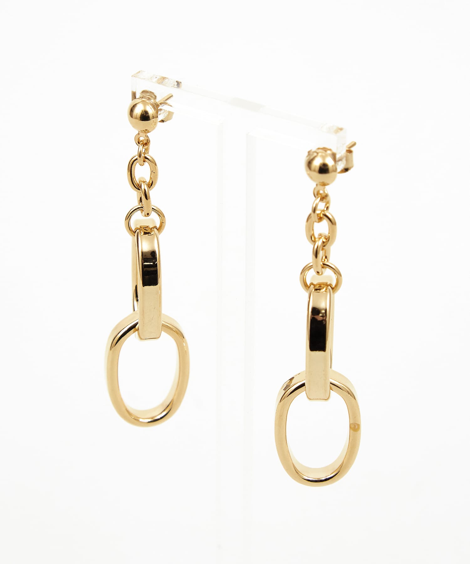 ビッグ2連リングメタルチェーンピアス / 両耳用 ユニセックス