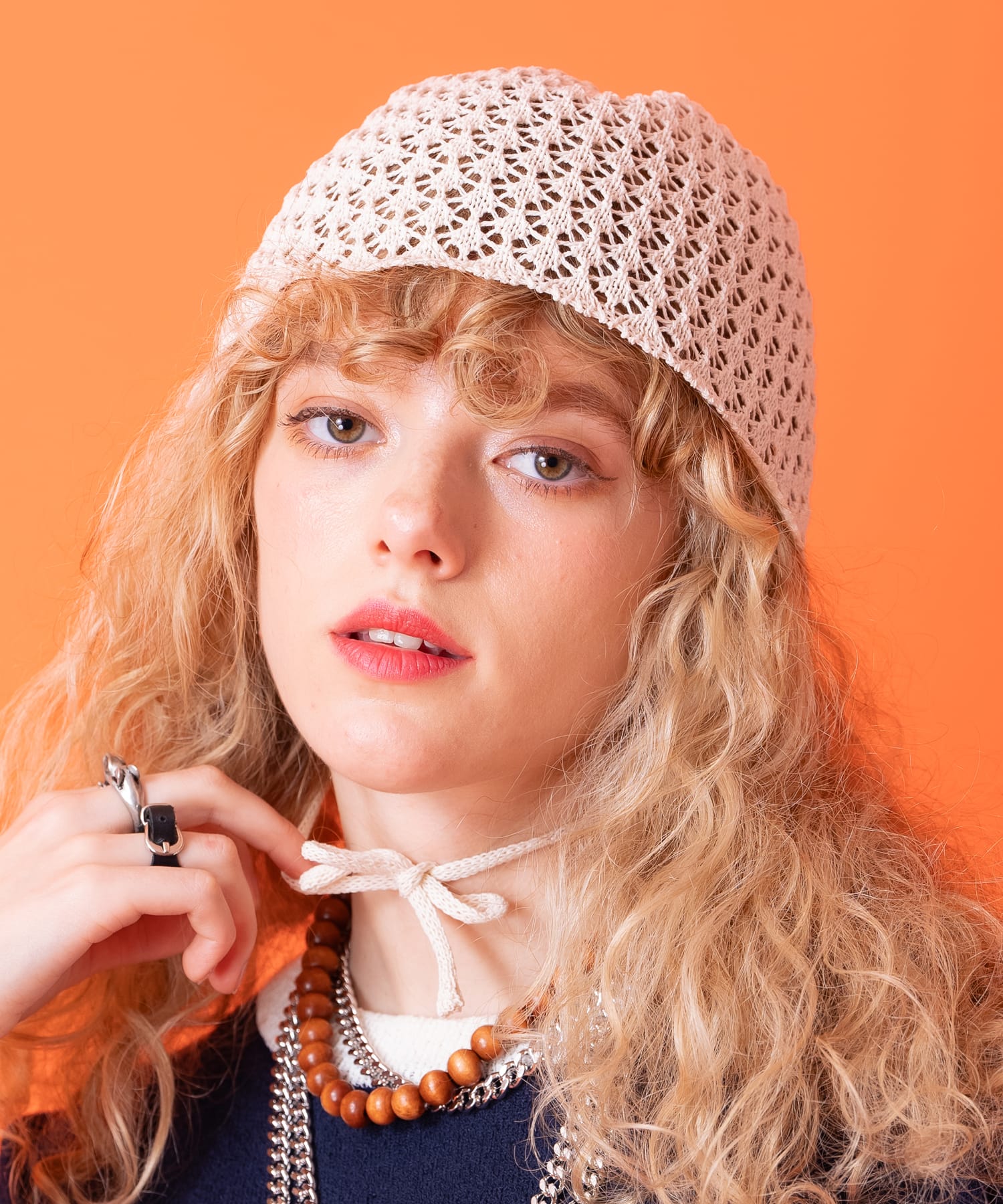 ザクザク編みペーパーコード付きハット / ヘッドドレス レース