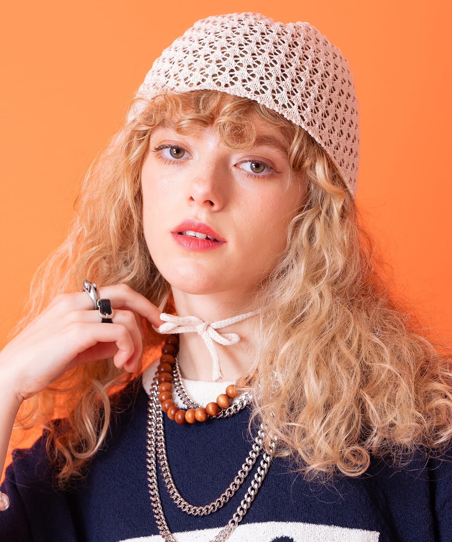 帽子 youk_abc ザクザク編みペーパーコード付きハット / ヘッドドレス レース