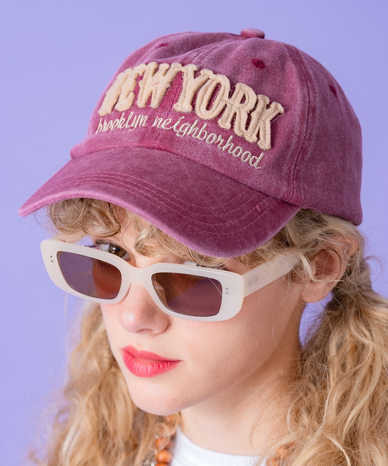 an meets zakka NEW YORKワッペン＆ロゴ刺繍フェードローキャップ
