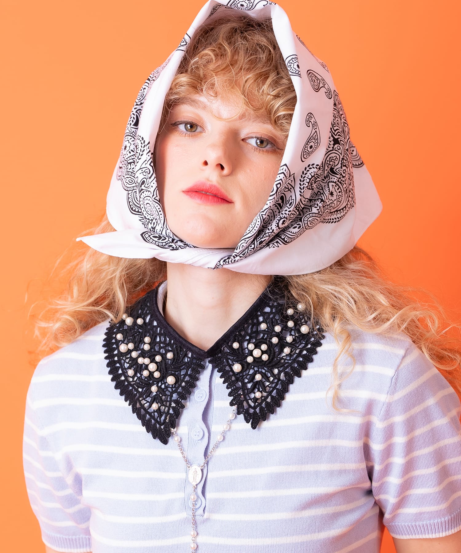 パール＆ビッグフラワーポイントレース付け襟 / レディース つけ襟 花