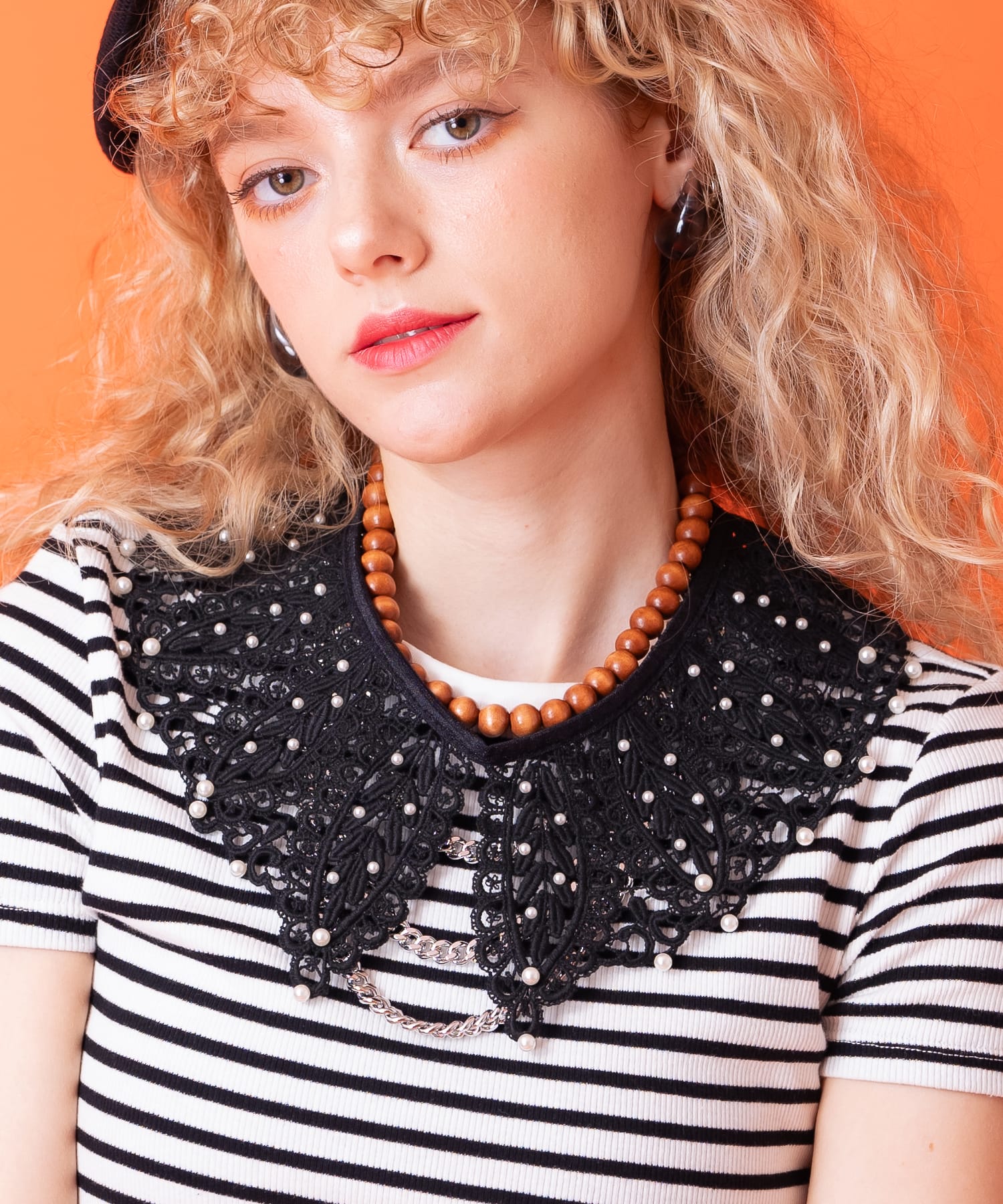 an meets zakka ミニパール＆リーフコットンレース付け襟