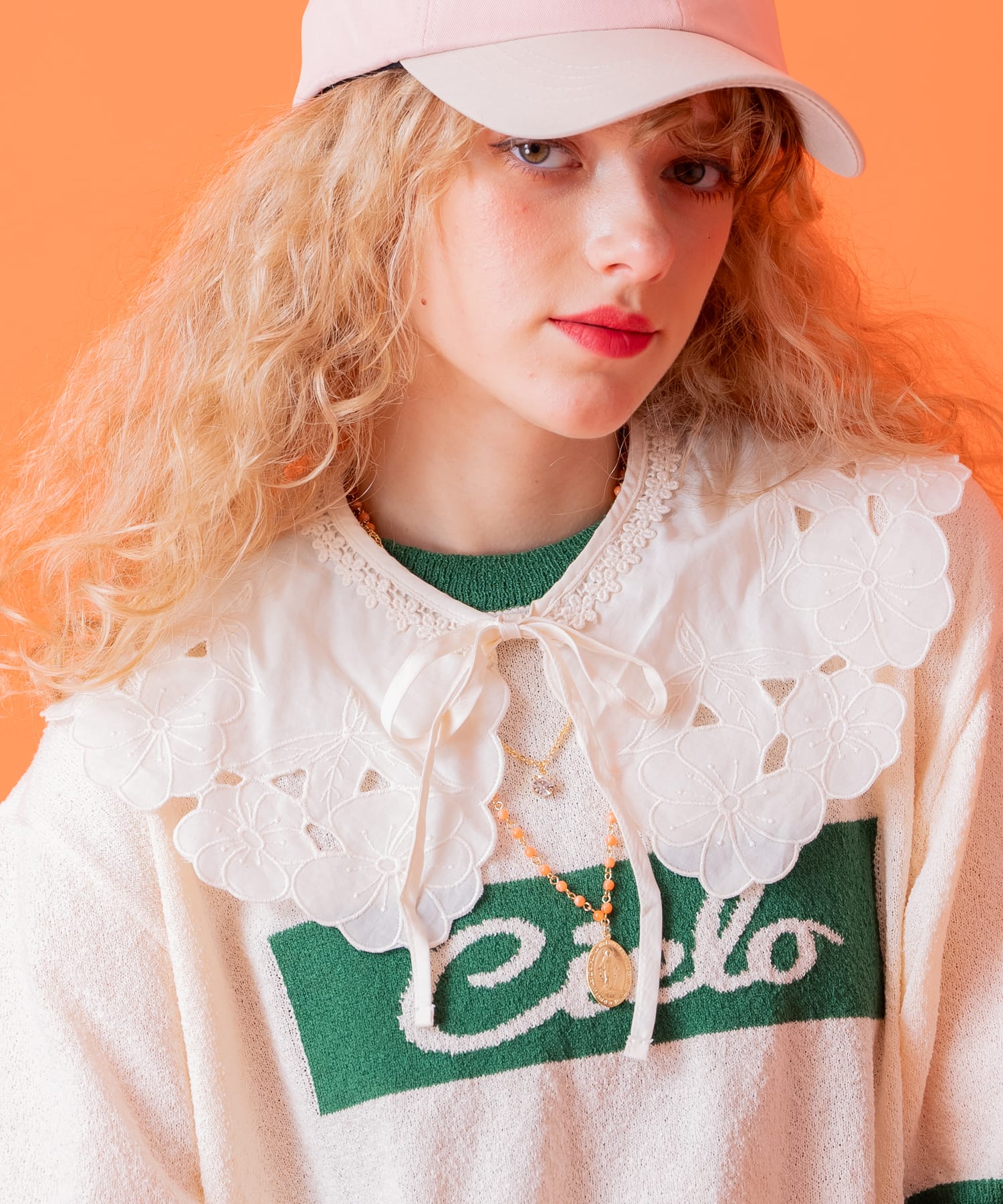 an meets zakka フラワーフォルムカッティングコットンレース付け襟