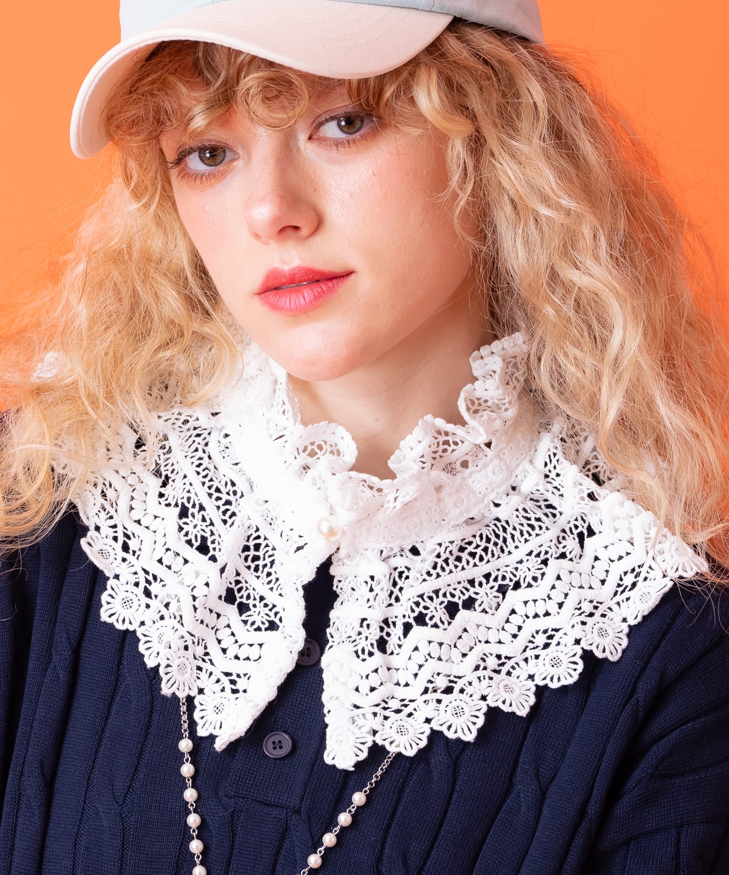 an meets zakka ワンポイント大粒パールコットンレース付け襟