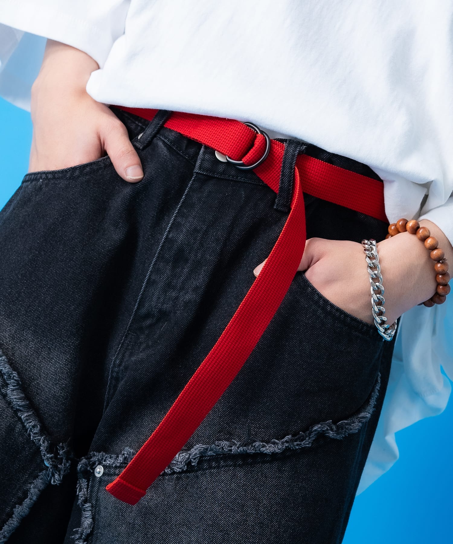 マットブラックDリングキャンバスロングベルト / メンズ レディース