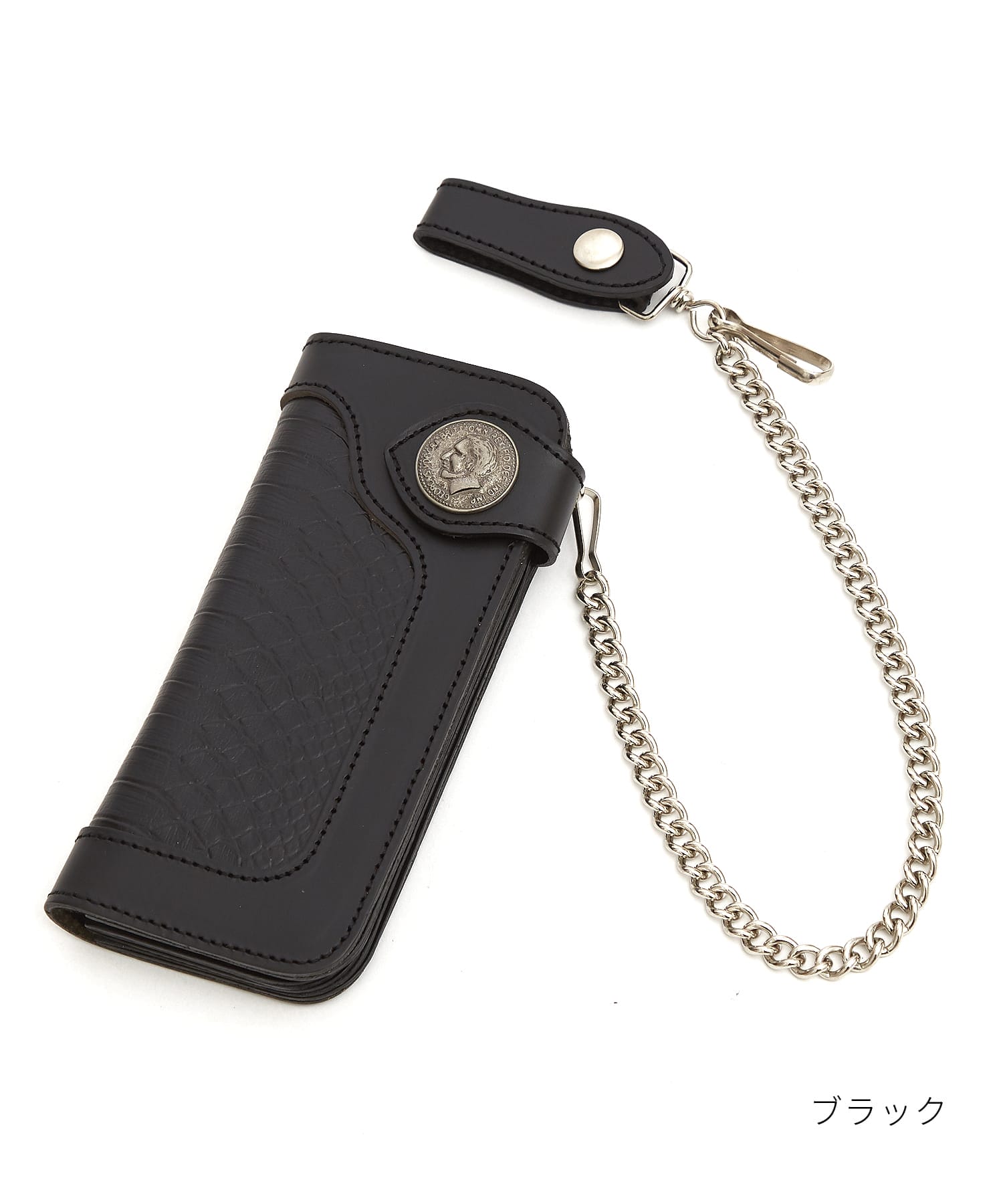 ネイティブ刻印コンチョウォレットチェーン付きパイソン型押し