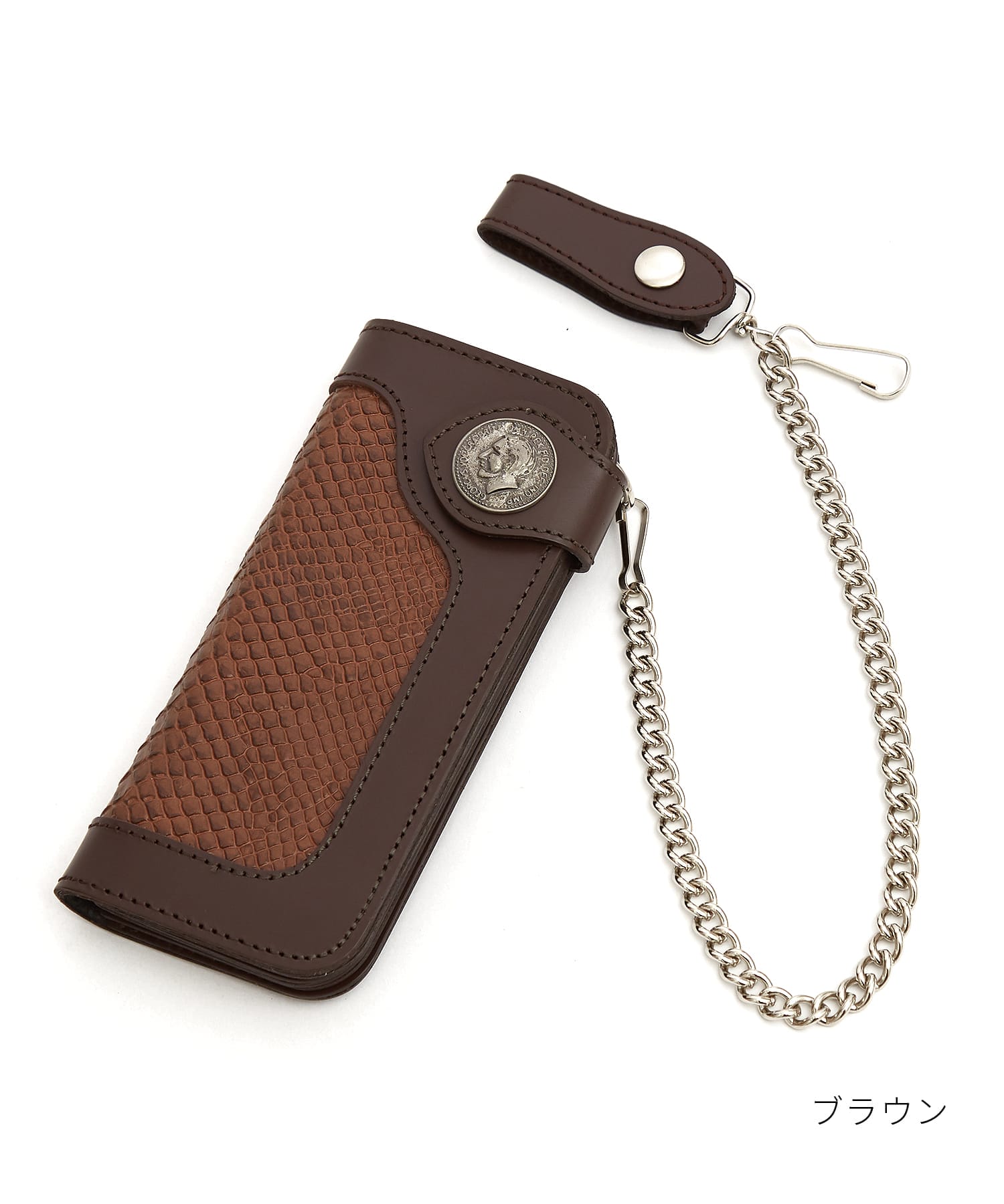 ネイティブ刻印コンチョウォレットチェーン付きパイソン型押し