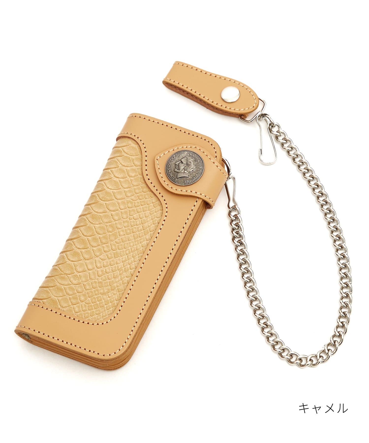 ネイティブ刻印コンチョウォレットチェーン付きパイソン型押し
